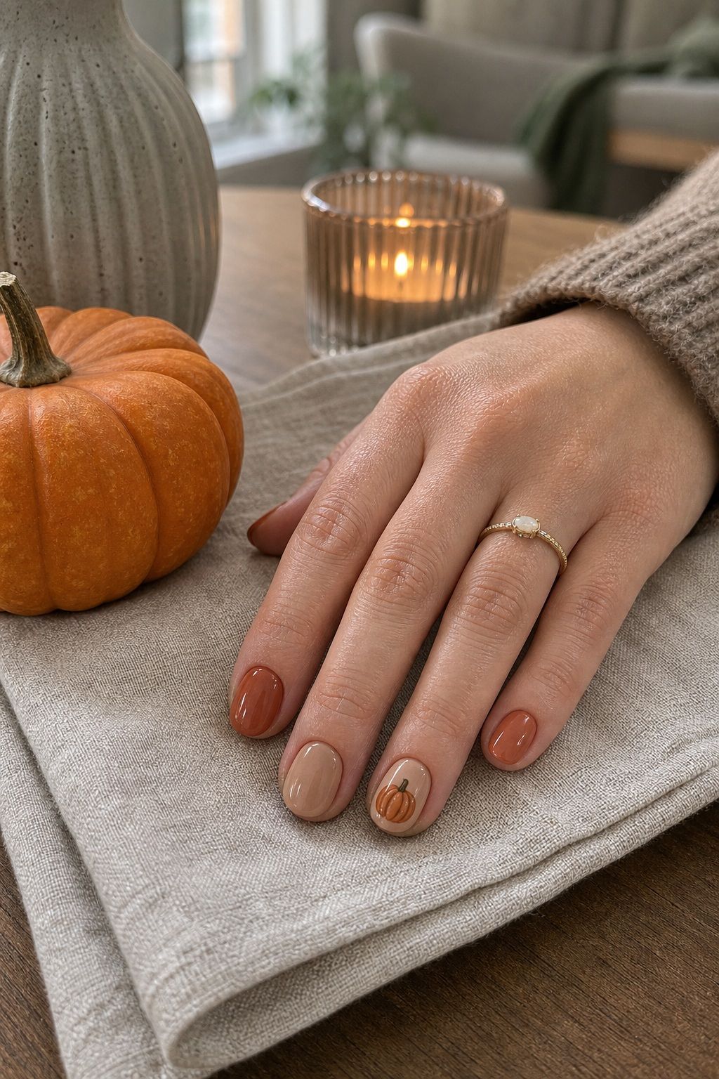 Mini Pumpkin Accent Nails small apartment idea for Top 20 Thanksgiving Nails Ideas to Try This Season for Festive Fingertips.