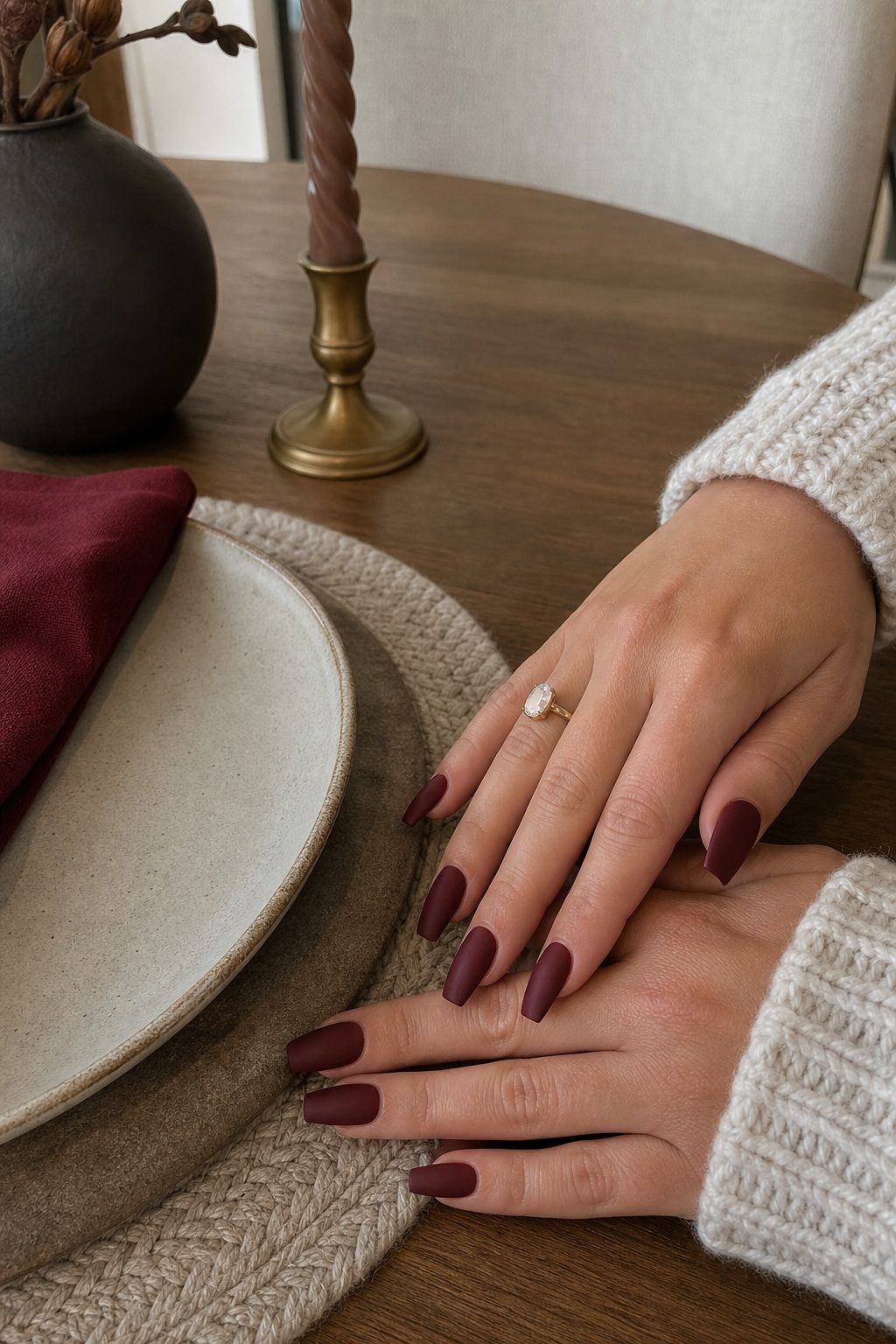 Coffin Shape With Matte Burgundy small apartment idea for Top 20 Thanksgiving Nails Ideas to Try This Season for Festive Fingertips.
