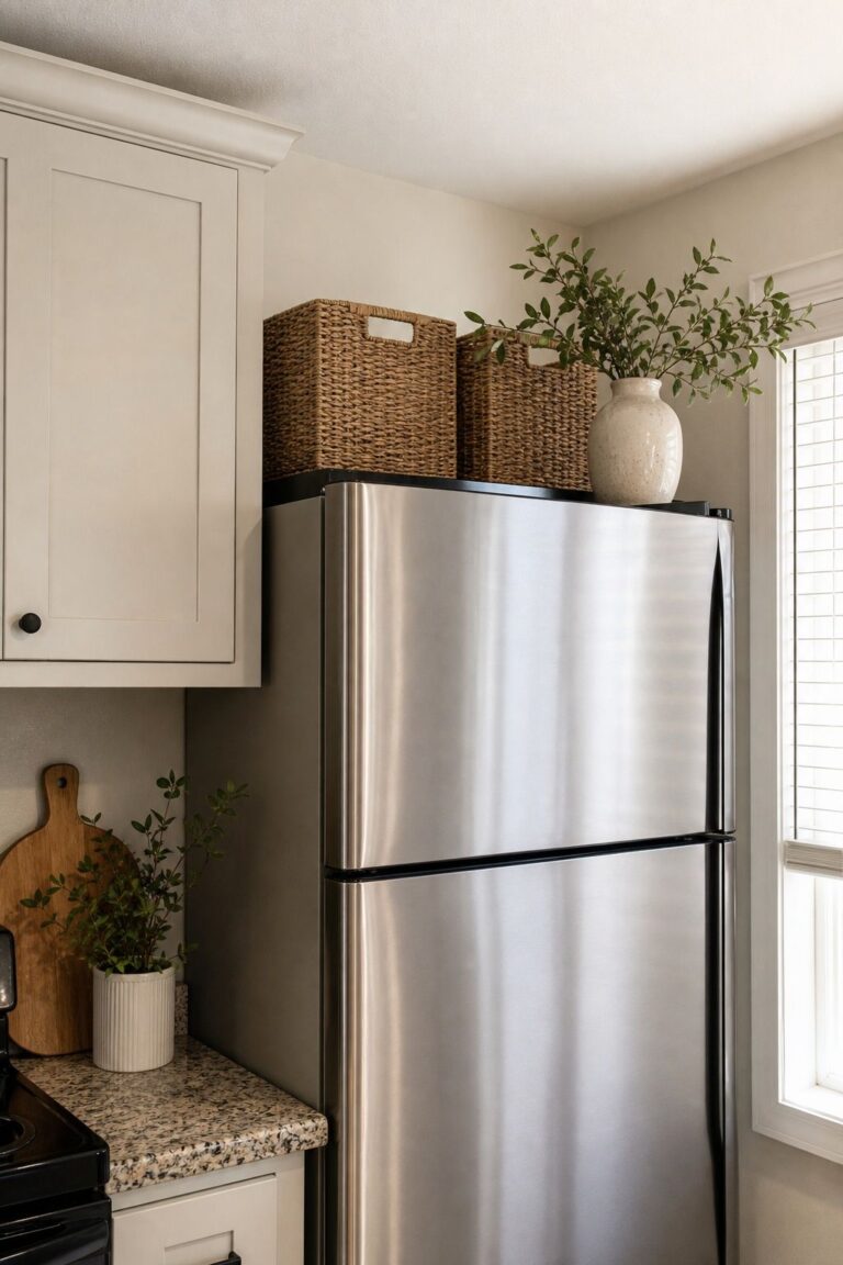 Choose Storage or Decor and Commit small apartment idea for Top 17 Above Fridge Storage and Decor Ideas for Small Apartments.