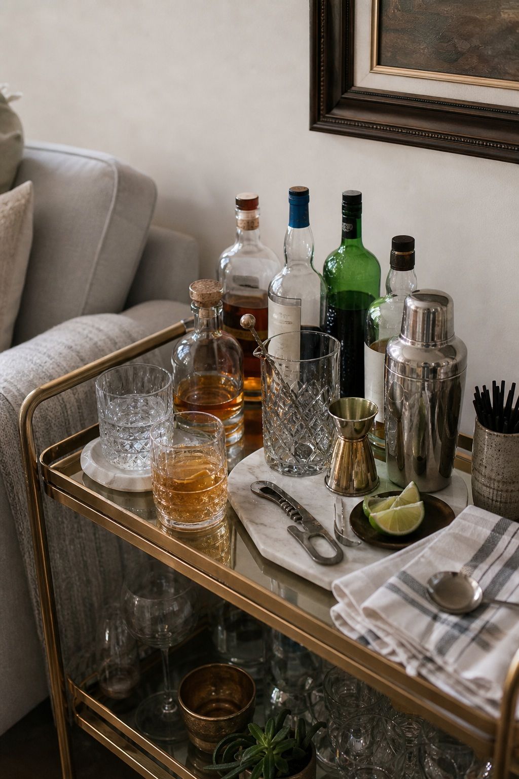 Style the Top Tier as the Working Bar small apartment idea for Top 18 Bar Ideas for Home Living Rooms in Small Apartments.