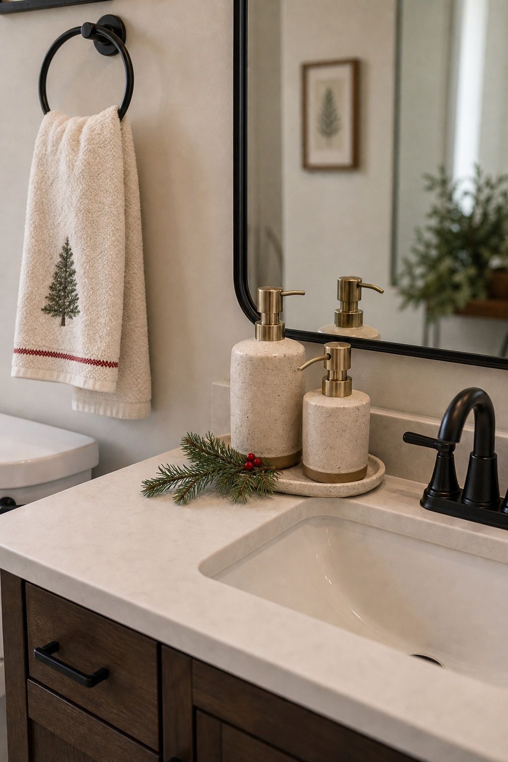 Add a Festive Soap and Lotion Set small apartment idea for Top 17 Bathroom Christmas Decor Ideas for Small Apartments.
