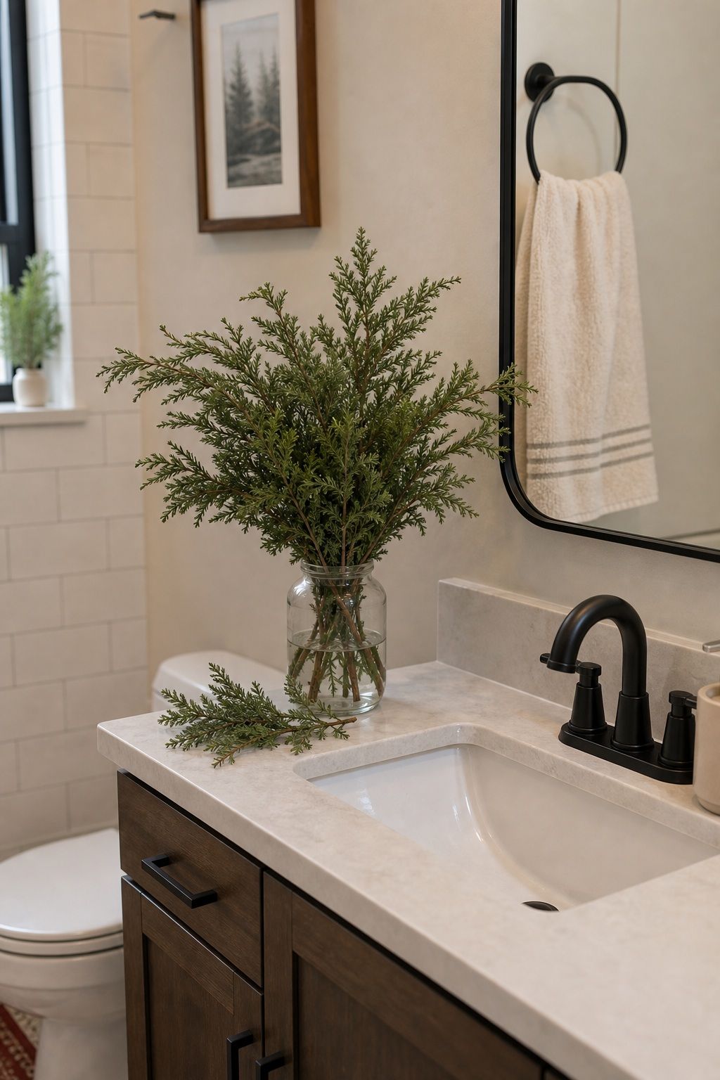 Cut Free Greenery From the Yard small apartment idea for Top 17 Bathroom Christmas Decor Ideas for Small Apartments.