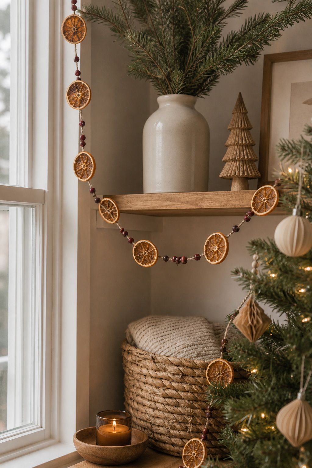 String Dried Orange and Cranberry Garland small apartment idea for Top 18 Boho Christmas Decor Ideas for Small Apartments.