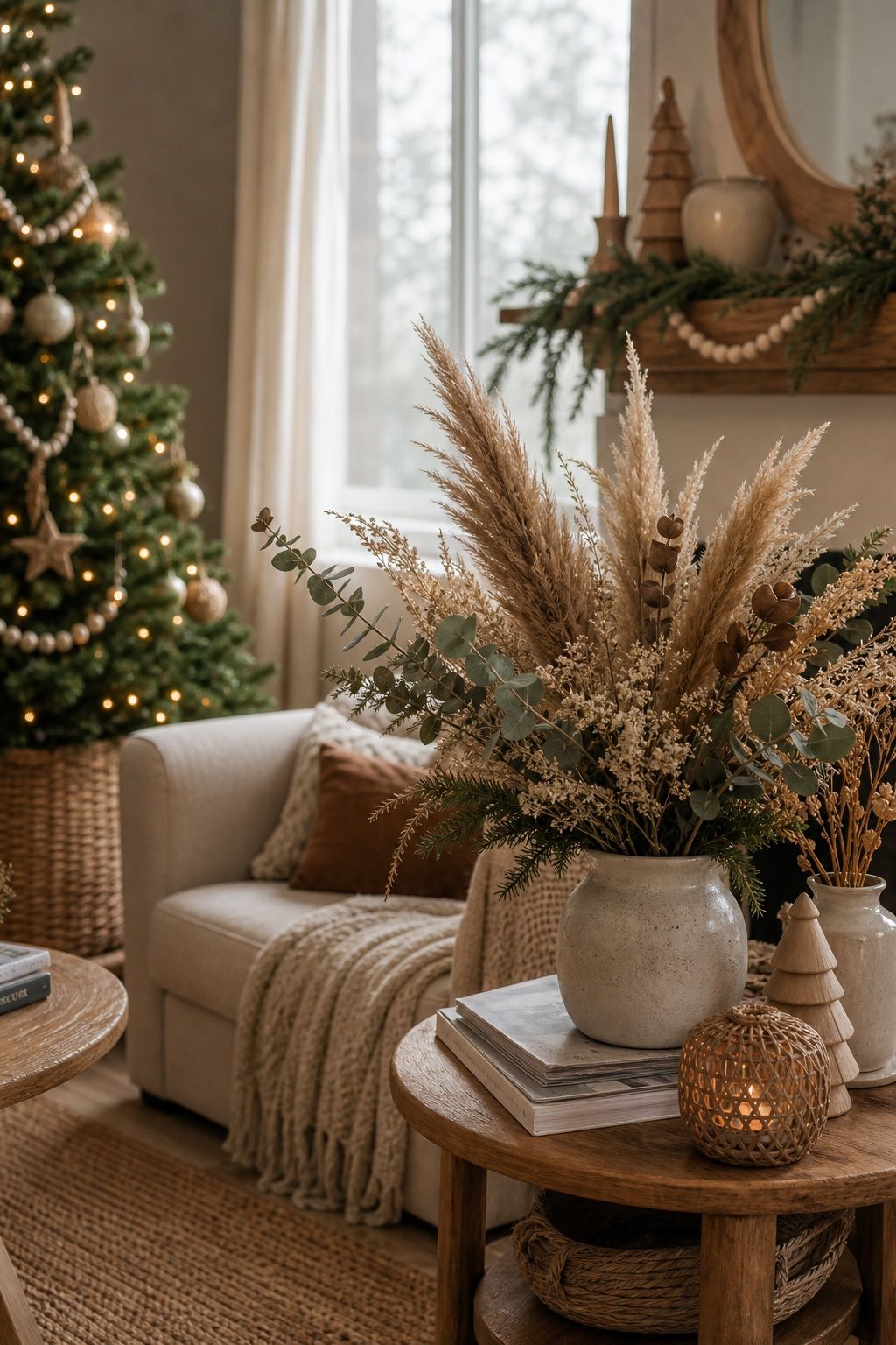 Add Dried Pampas and Floral Arrangements small apartment idea for Top 18 Boho Christmas Decor Ideas for Small Apartments.