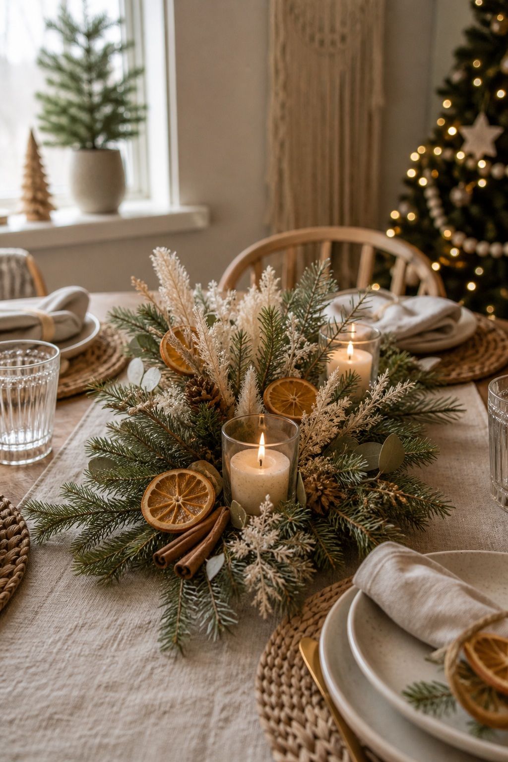 Add a Dried-Element Centerpiece small apartment idea for Top 18 Boho Christmas Decor Ideas for Small Apartments.
