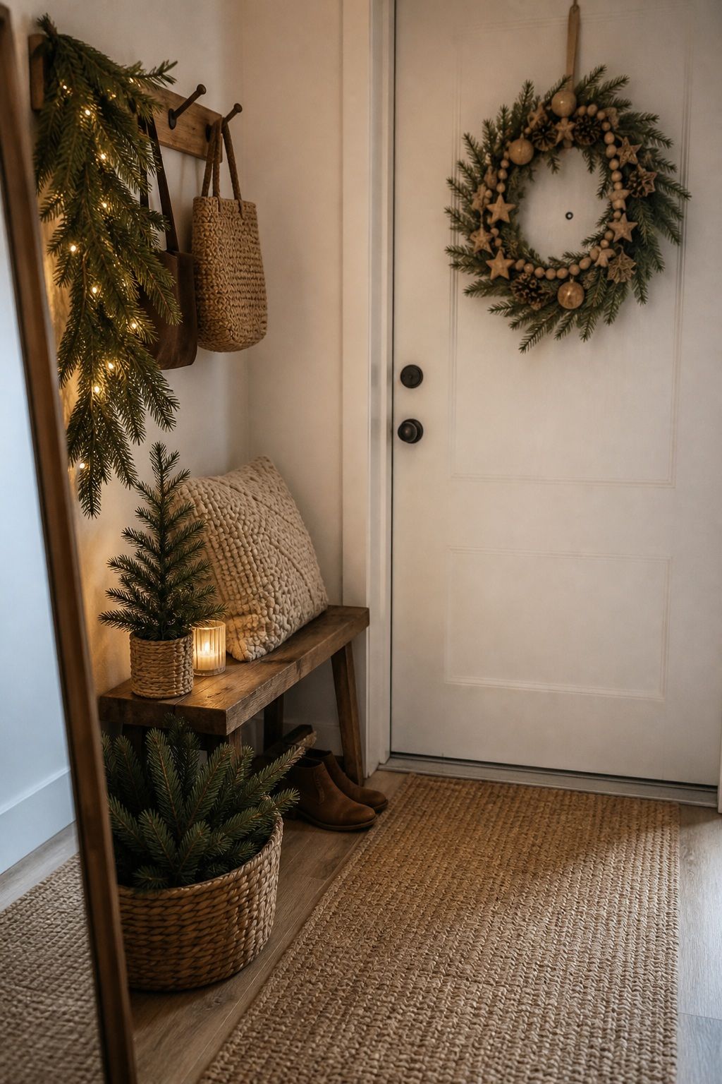 Style the Entry With a Woven Welcome small apartment idea for Top 18 Boho Christmas Decor Ideas for Small Apartments.