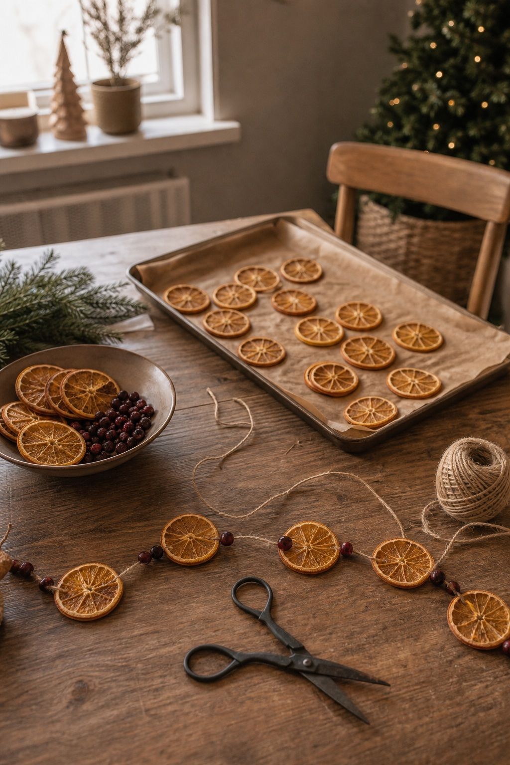 Make a Dried Orange Garland at Home small apartment idea for Top 18 Boho Christmas Decor Ideas for Small Apartments.