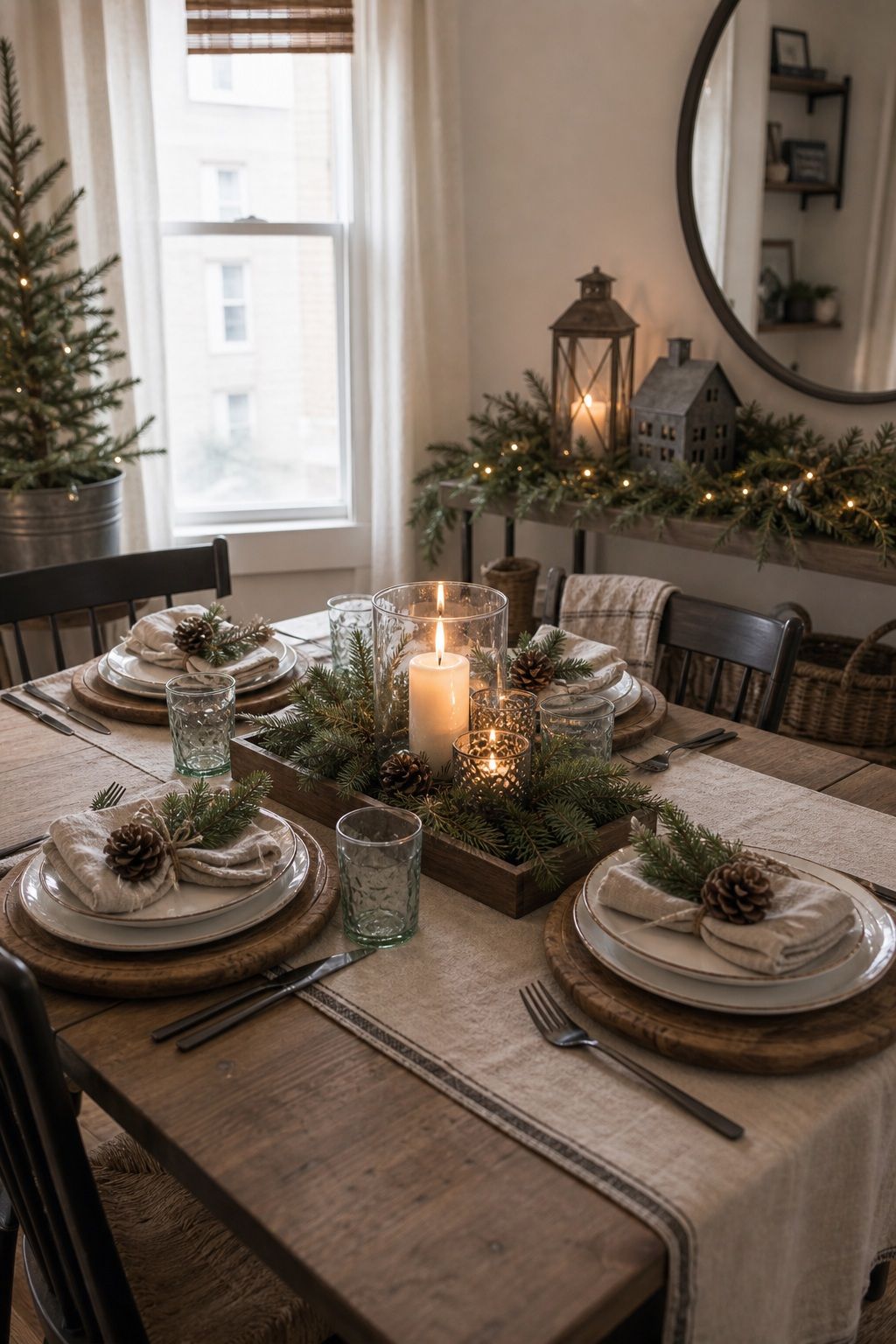 Set a Farmhouse Table With Natural Layers small apartment idea for Top 18 Farmhouse Christmas Decor Ideas for Small Apartments.