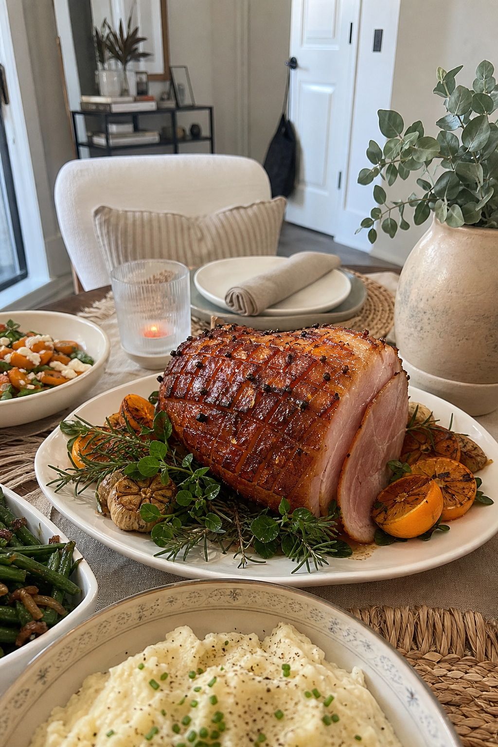 A Glazed Ham as the Non-Turkey Centerpiece small apartment idea for Top 18 Friendsgiving Dishes to Impress Your Guests.