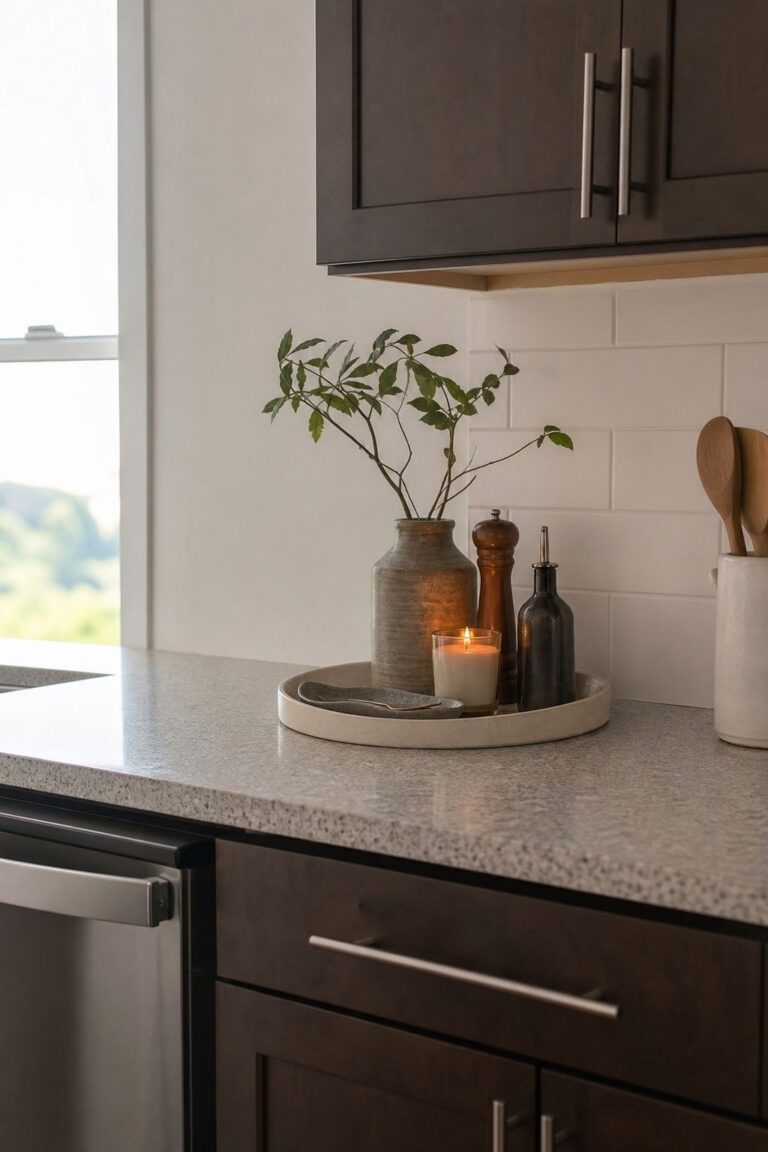 Anchor the Counter With a Tray small apartment idea for Top 19 Kitchen Counter Decor Ideas for Small Apartments.