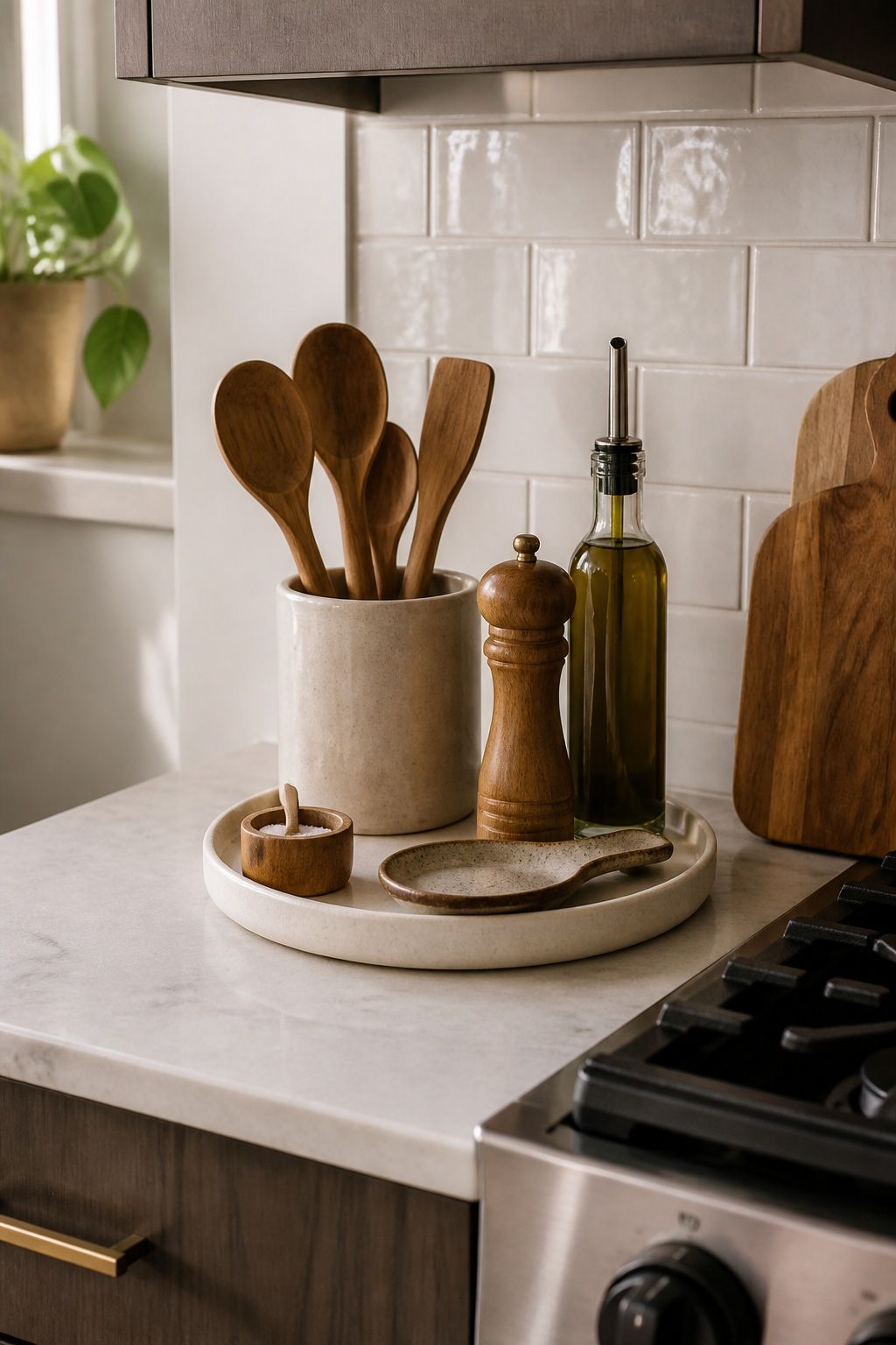 Corral the Cooking Essentials small apartment idea for Top 19 Kitchen Counter Decor Ideas for Small Apartments.