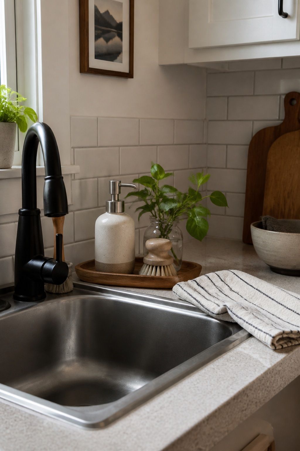 Style the Zone by the Sink small apartment idea for Top 19 Kitchen Counter Decor Ideas for Small Apartments.