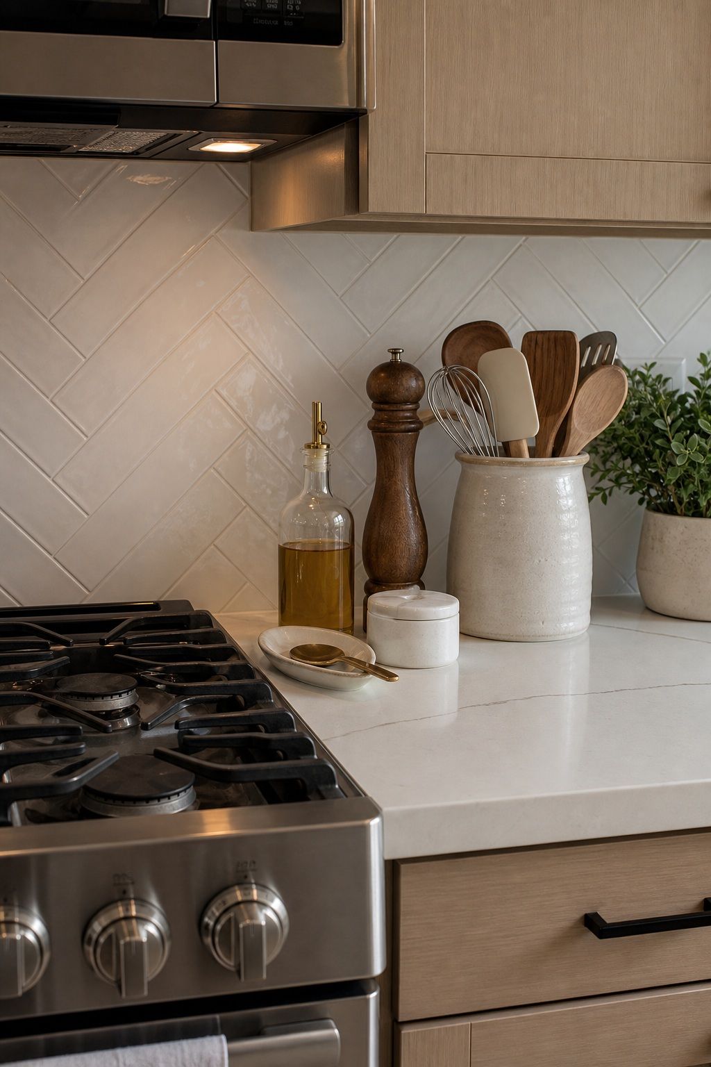Style the Zone by the Stove small apartment idea for Top 19 Kitchen Counter Decor Ideas for Small Apartments.