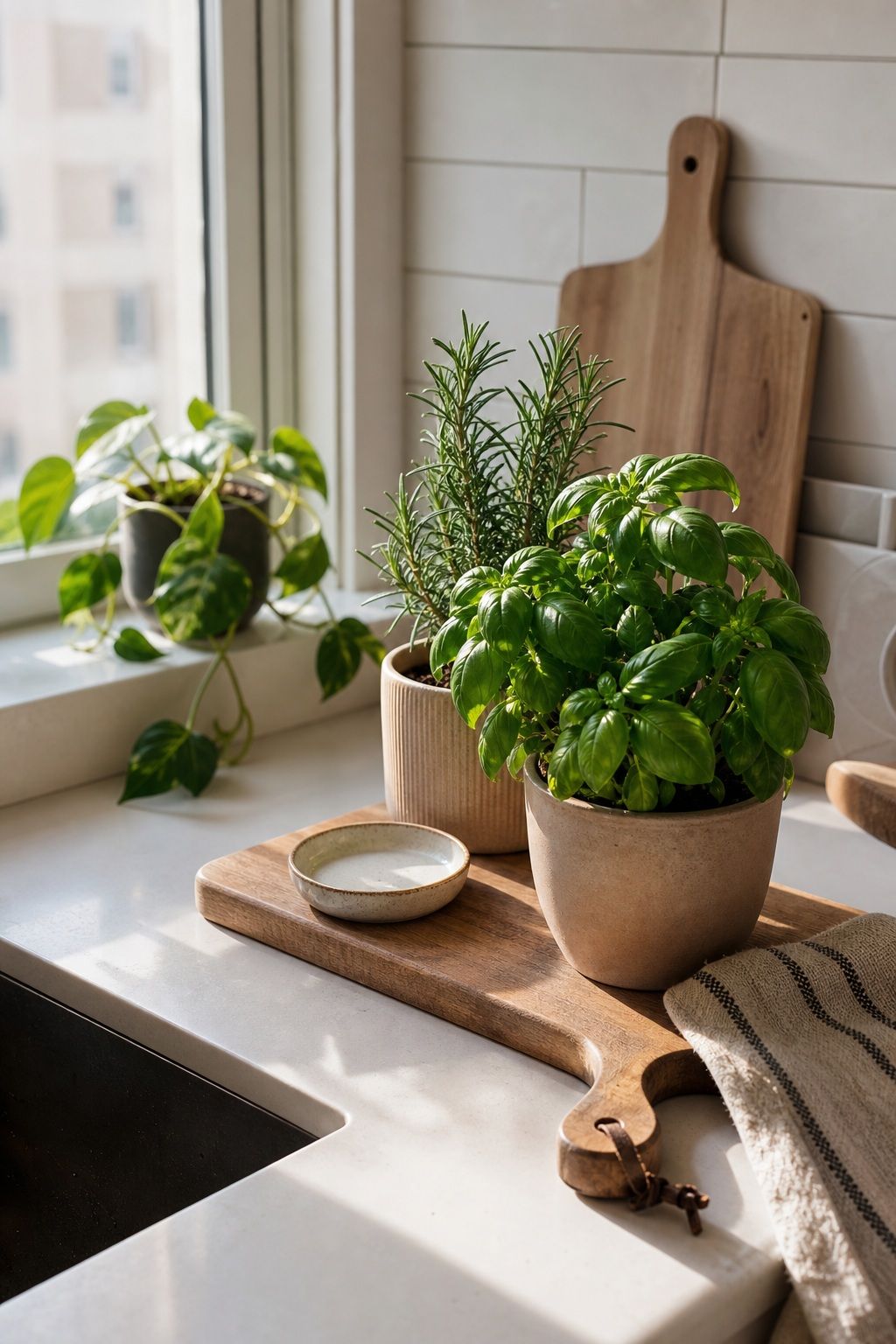 Add Greenery or Fresh Herbs small apartment idea for Top 19 Kitchen Counter Decor Ideas for Small Apartments.