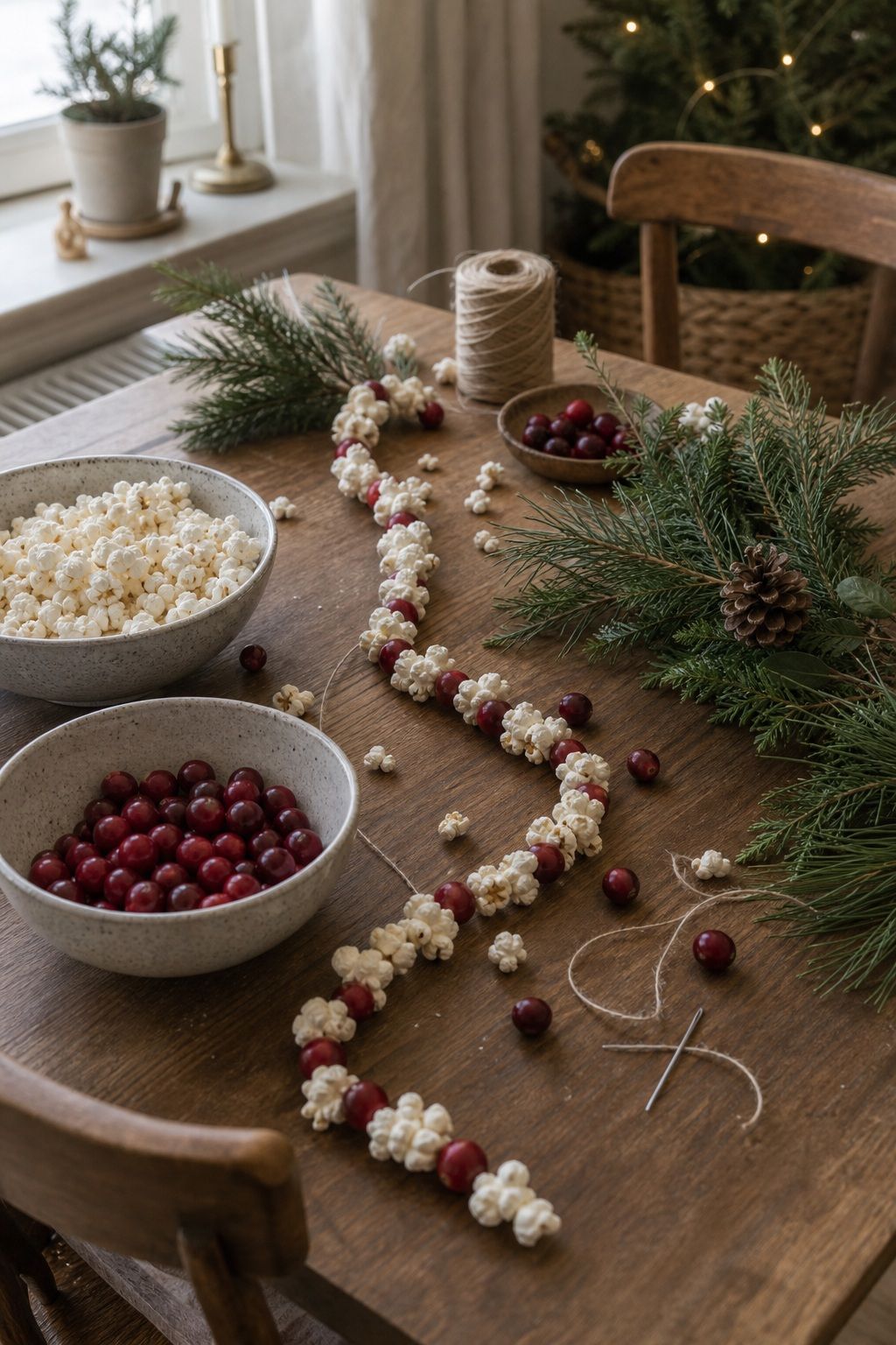 String Cranberry and Popcorn Garland small apartment idea for Top 17 Natural Christmas Decor Ideas for Small Apartments.