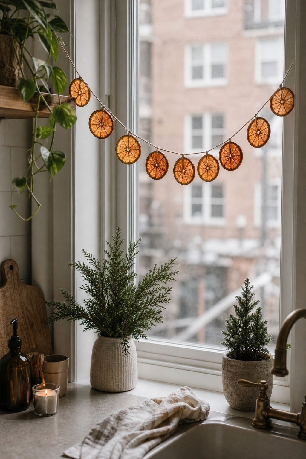DIY a Dried Orange Garland small apartment idea for Top 17 Natural Christmas Decor Ideas for Small Apartments.