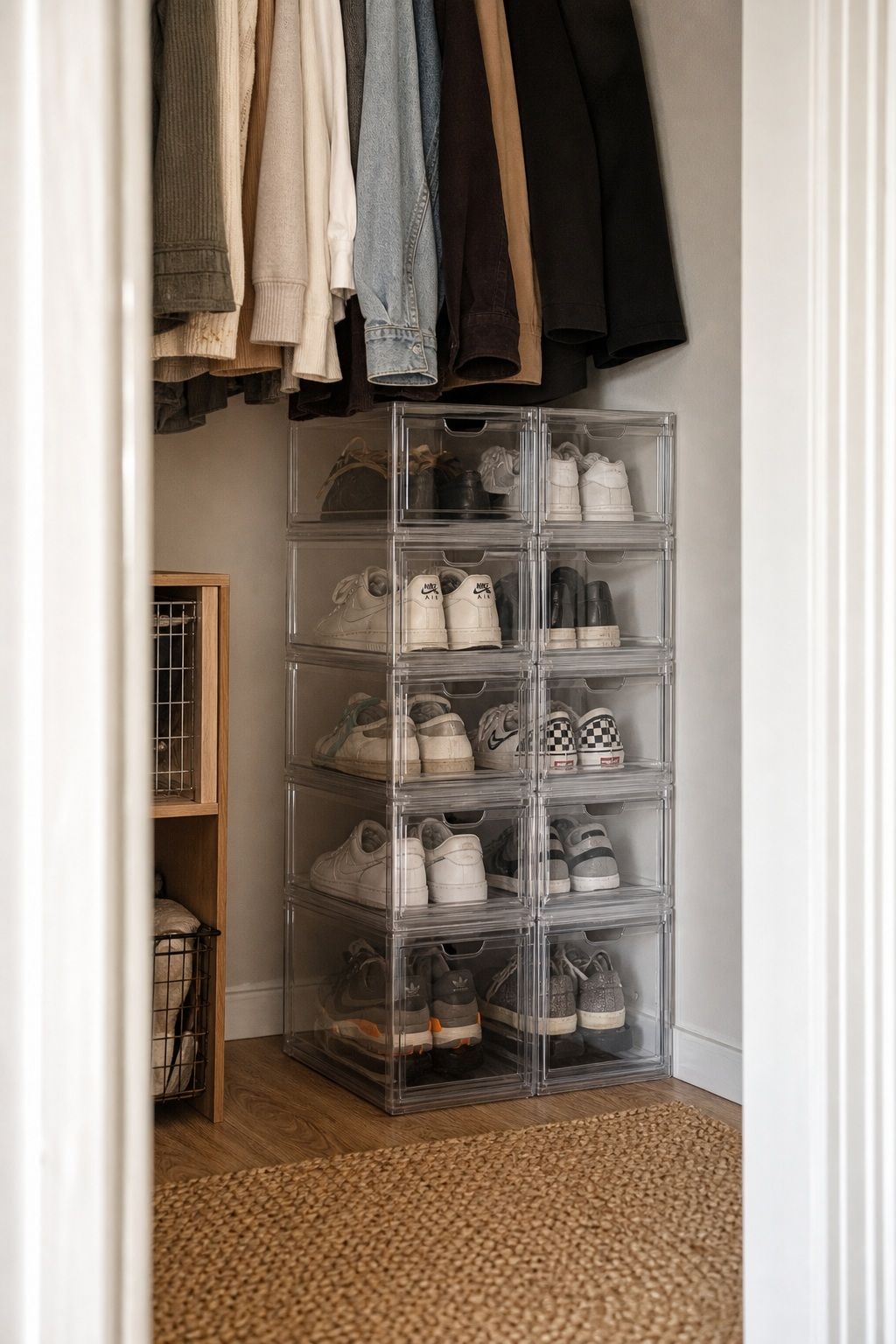 Stackable Clear Shoe Boxes small apartment idea for Top 18 Small Apartment Shoe Storage Ideas That Actually Work.