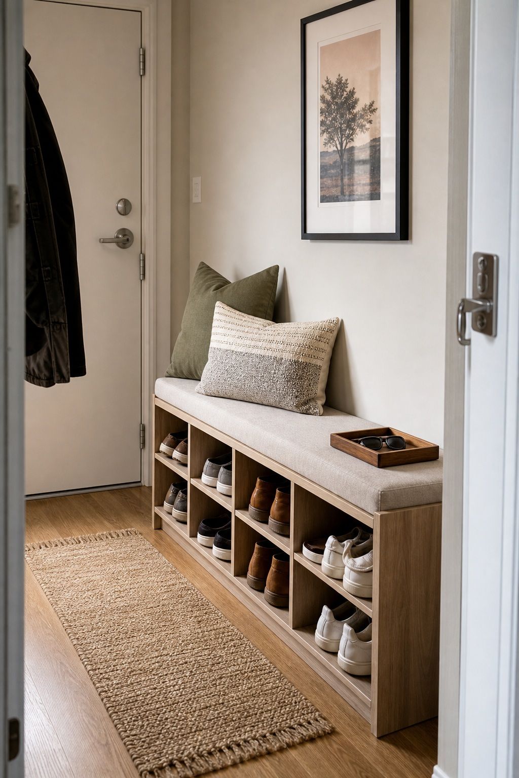 Entryway Bench with Cubbies small apartment idea for Top 18 Small Apartment Shoe Storage Ideas That Actually Work.