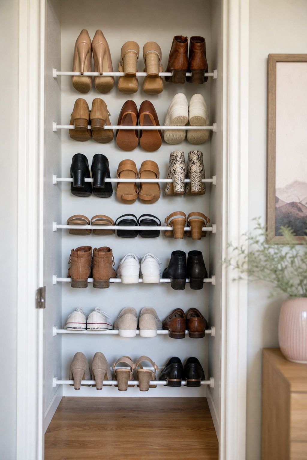 Tension Rod Shoe Rack small apartment idea for Top 18 Small Apartment Shoe Storage Ideas That Actually Work.