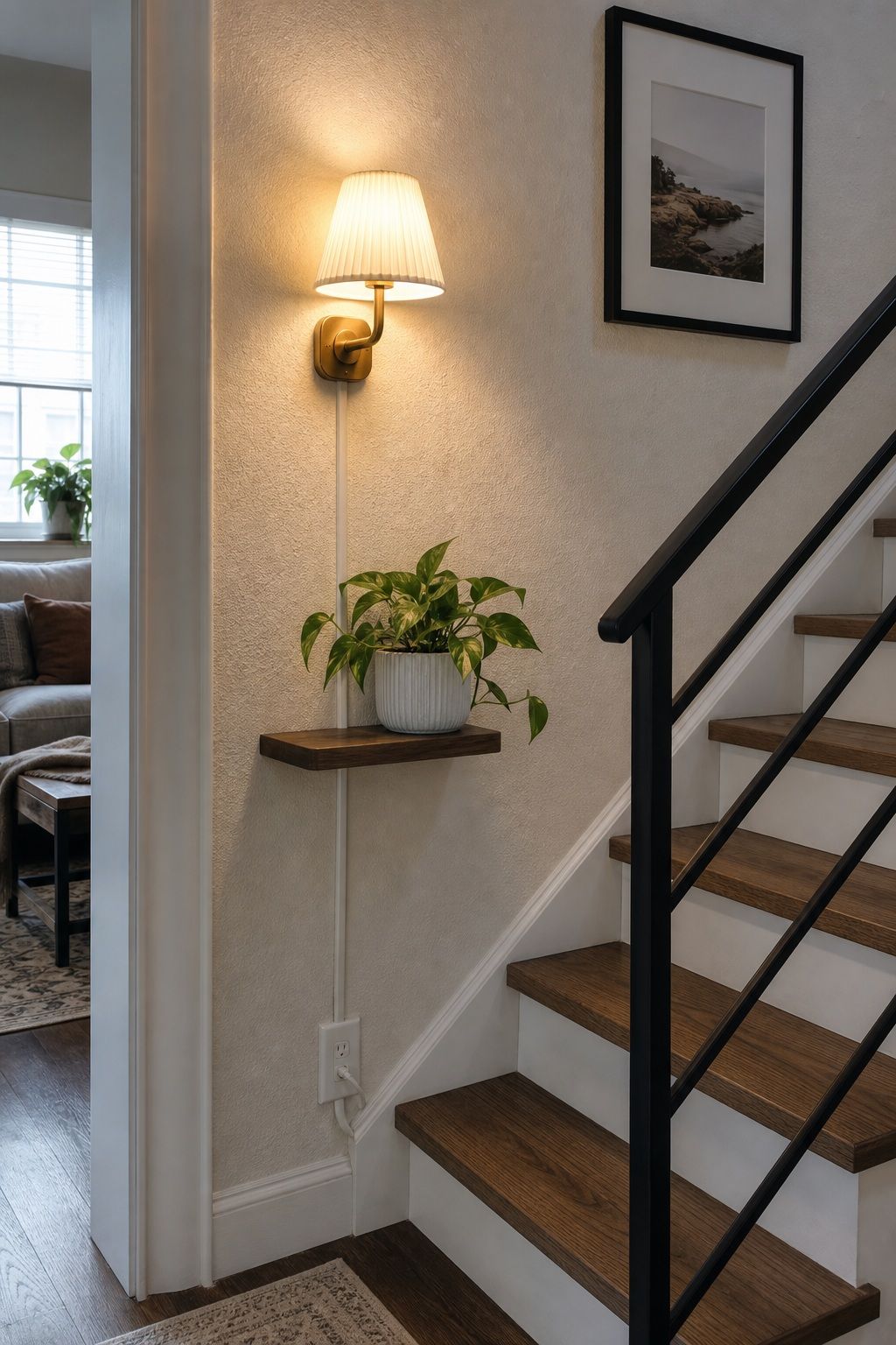 Mount a Sconce or Plug-In Wall Light small apartment idea for Top 16 Stair Corner Decor Ideas for Small Apartments.