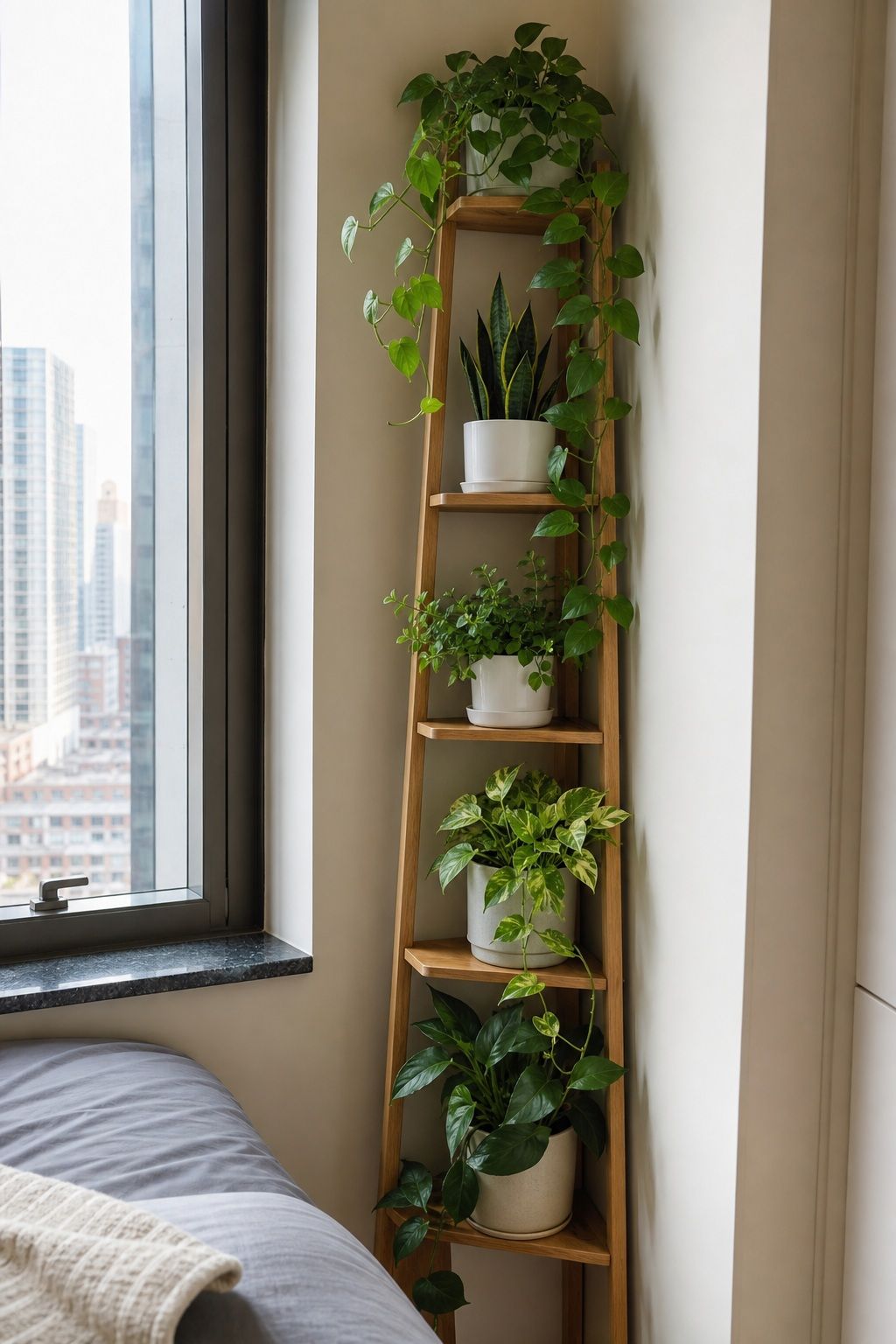 Use Vertical Greenery for a Tight Nook small apartment idea for Top 17 Window Corner Decor Ideas for Small Apartments.