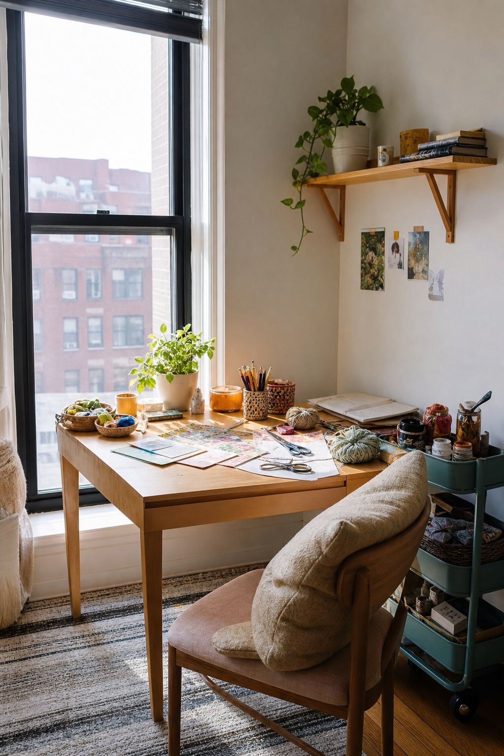 Build a Compact Hobby or Craft Corner small apartment idea for Top 17 Window Corner Decor Ideas for Small Apartments.