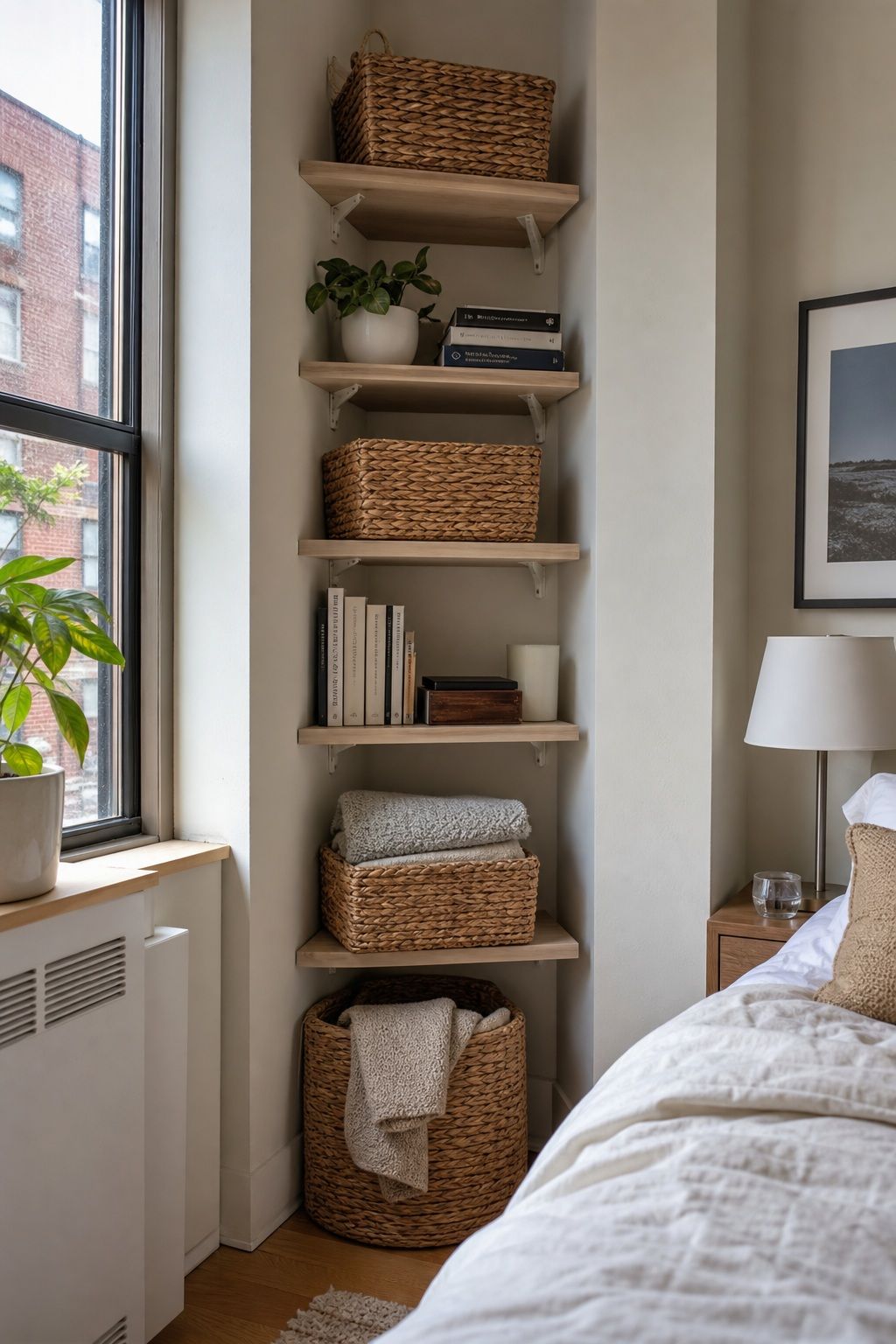 Add Smart Corner Storage With Function small apartment idea for Top 17 Window Corner Decor Ideas for Small Apartments.