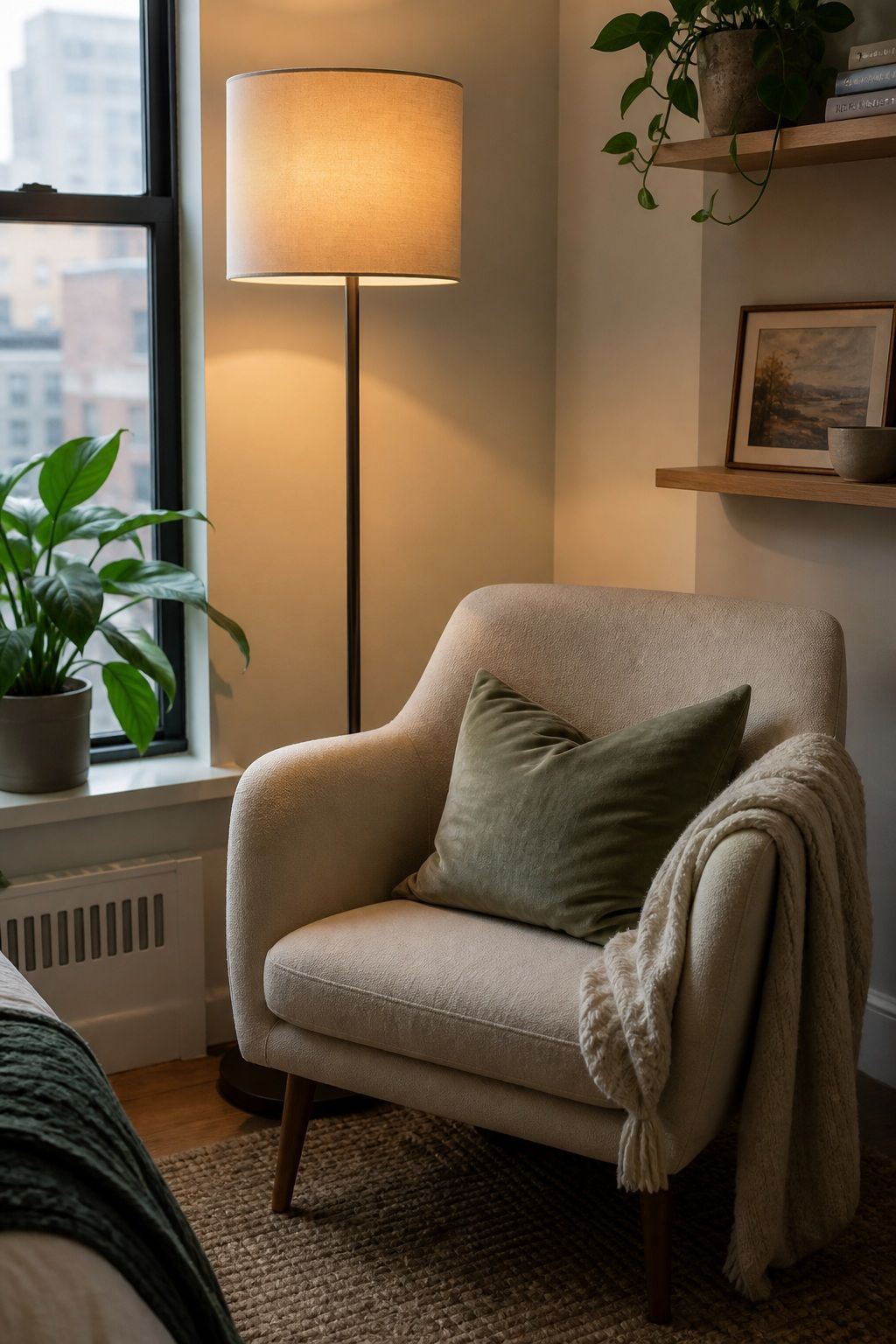 Add the Right Lamp for When Daylight Fades small apartment idea for Top 17 Window Corner Decor Ideas for Small Apartments.