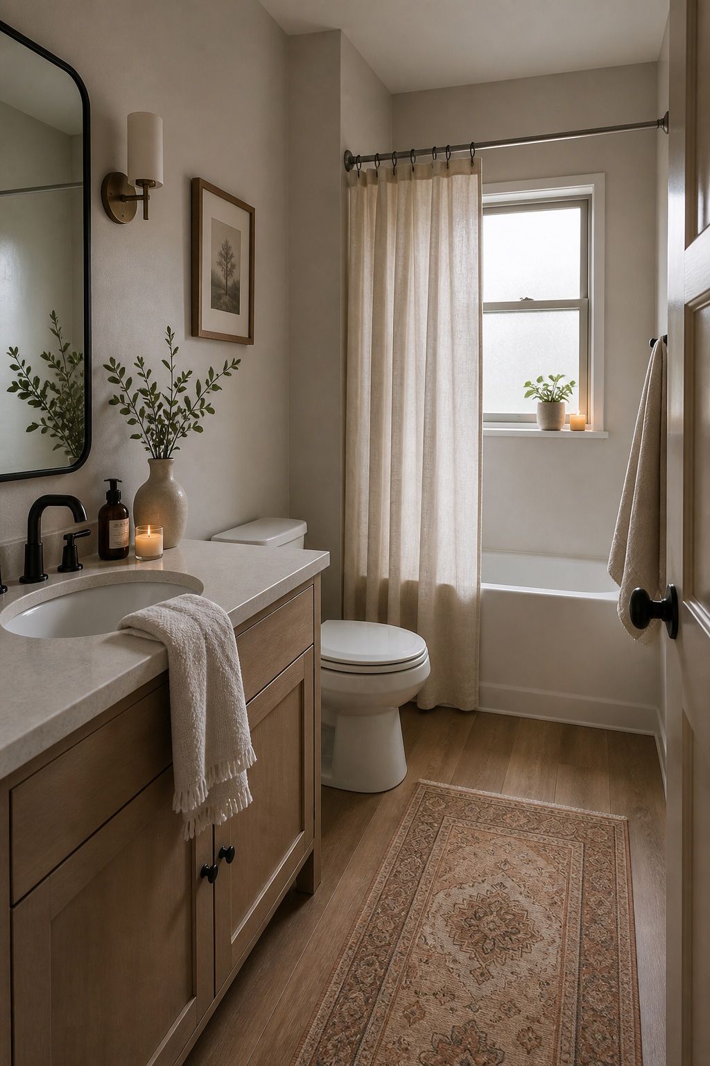 Warm Up the Floor Tone small apartment idea for Top 18 Winter Bathroom Decor Ideas for Small Apartments.