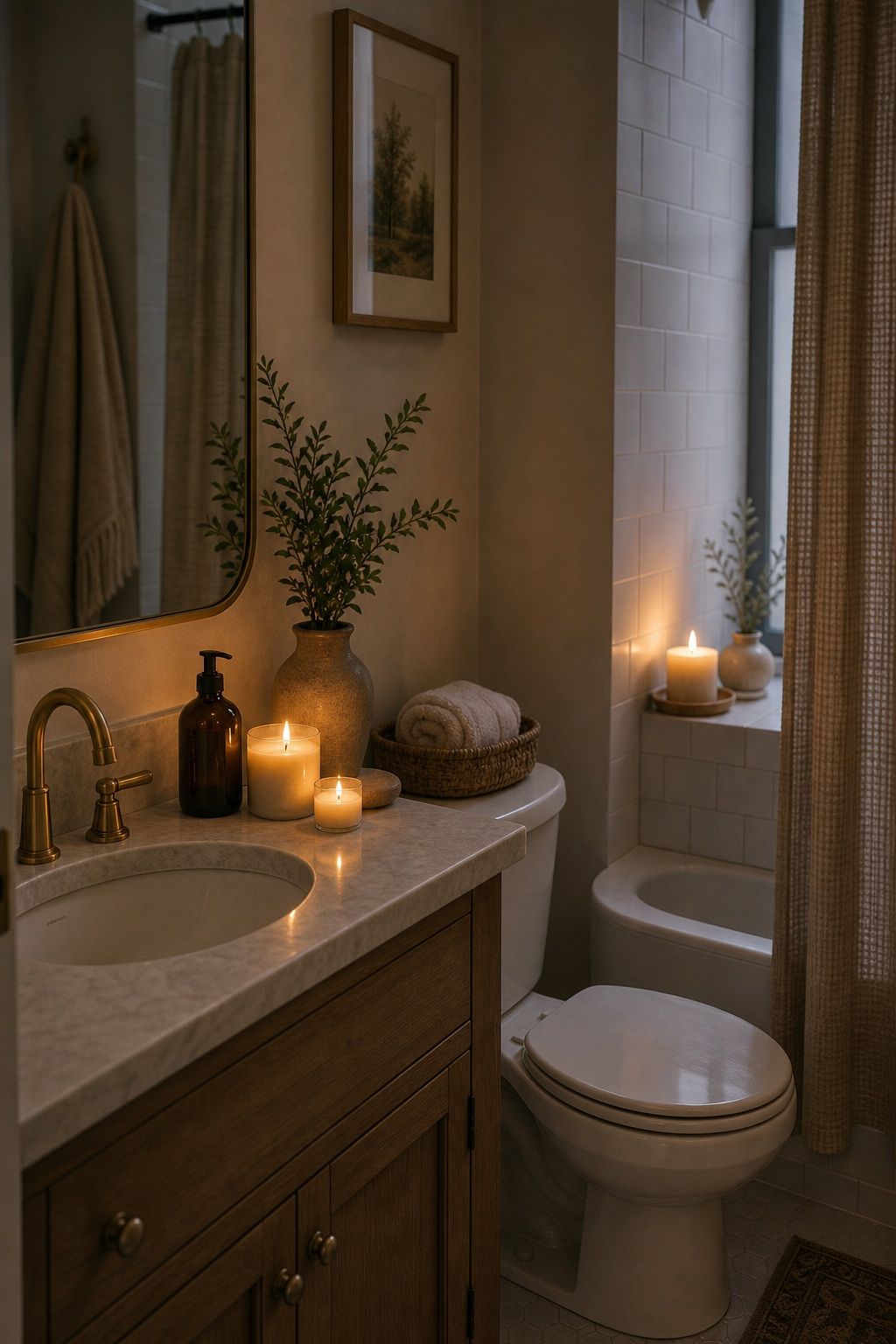 Use Candlelight as a Second Light Source small apartment idea for Top 18 Winter Bathroom Decor Ideas for Small Apartments.