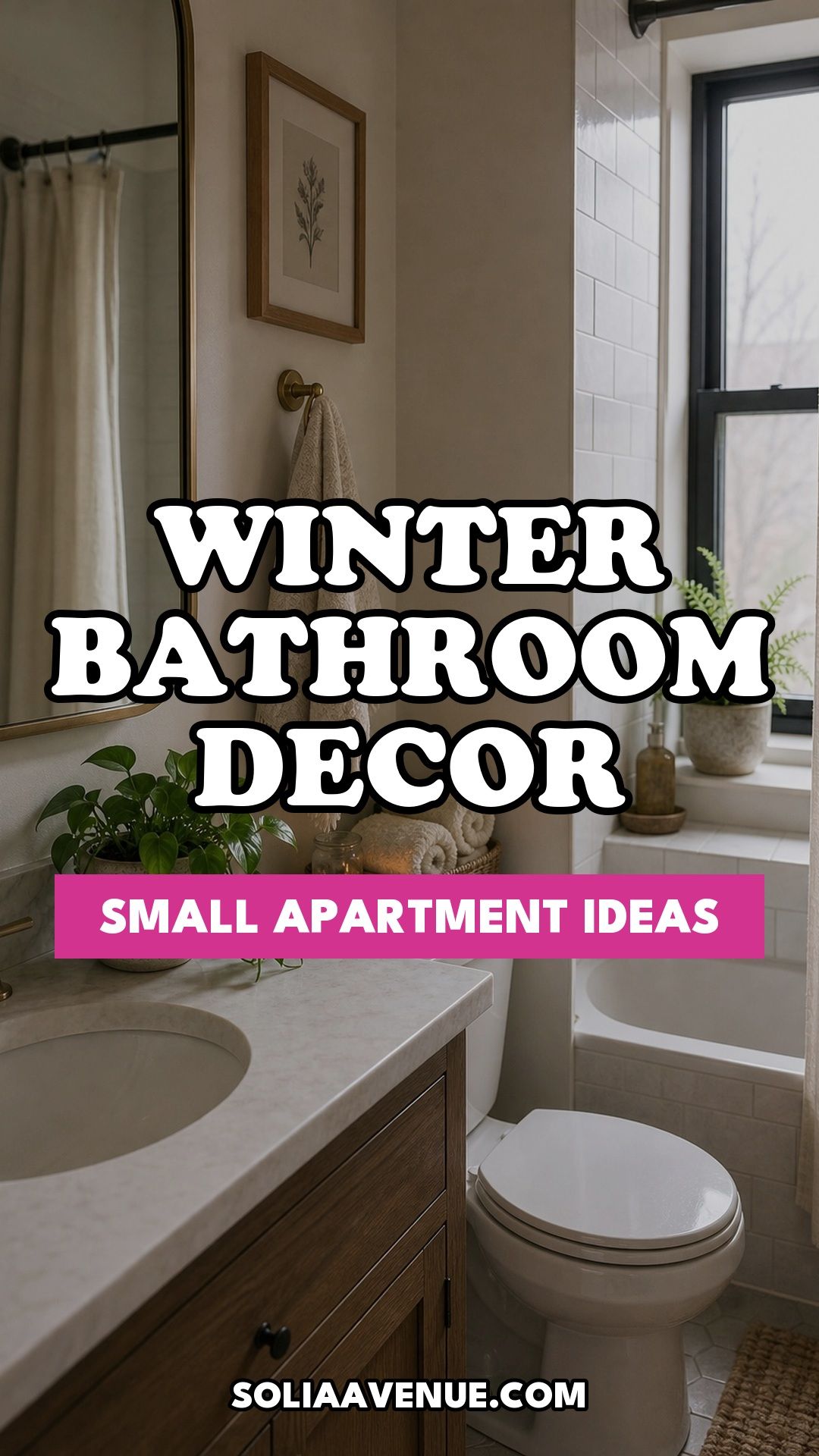 Pinterest pin for Top 18 Winter Bathroom Decor Ideas for Small Apartments from Solia Avenue.