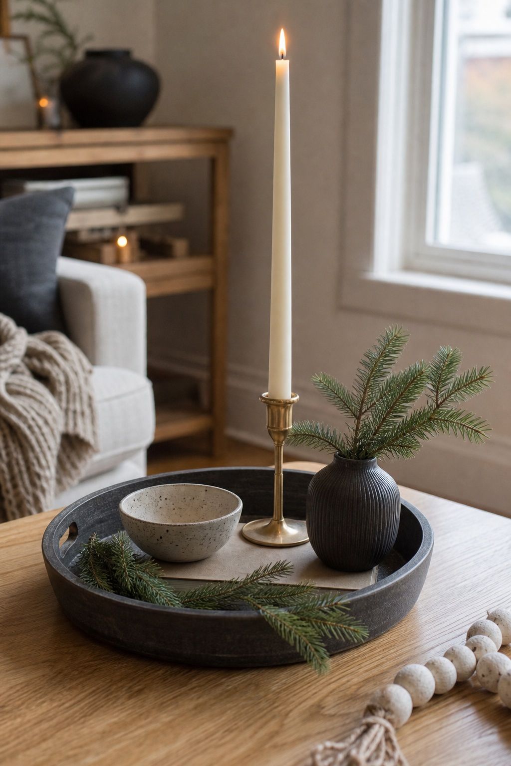 Add a Candle as the Vertical Anchor small apartment idea for Top 16 Winter Coffee Table Decor Ideas for Small Spaces.