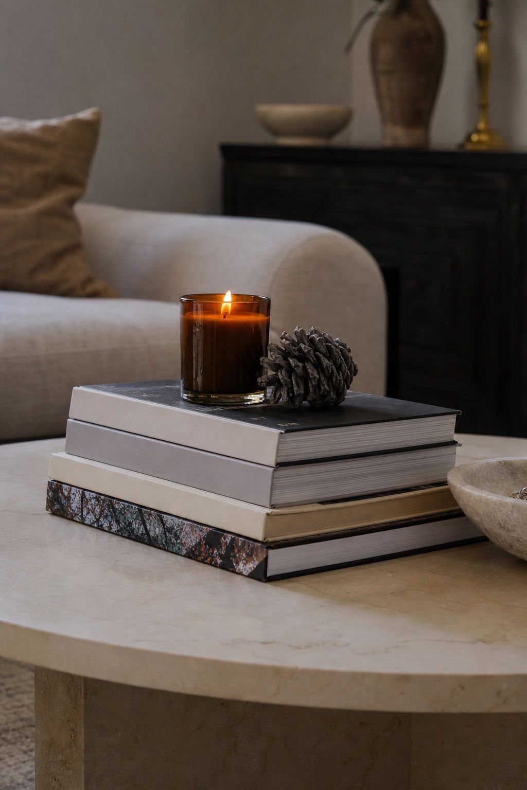 Stack a Few Coffee Table Books small apartment idea for Top 16 Winter Coffee Table Decor Ideas for Small Spaces.