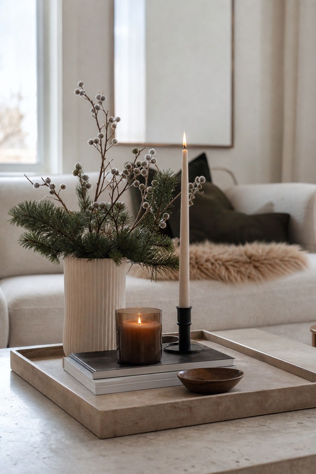 Vary the Heights, Three Levels small apartment idea for Top 16 Winter Coffee Table Decor Ideas for Small Spaces.