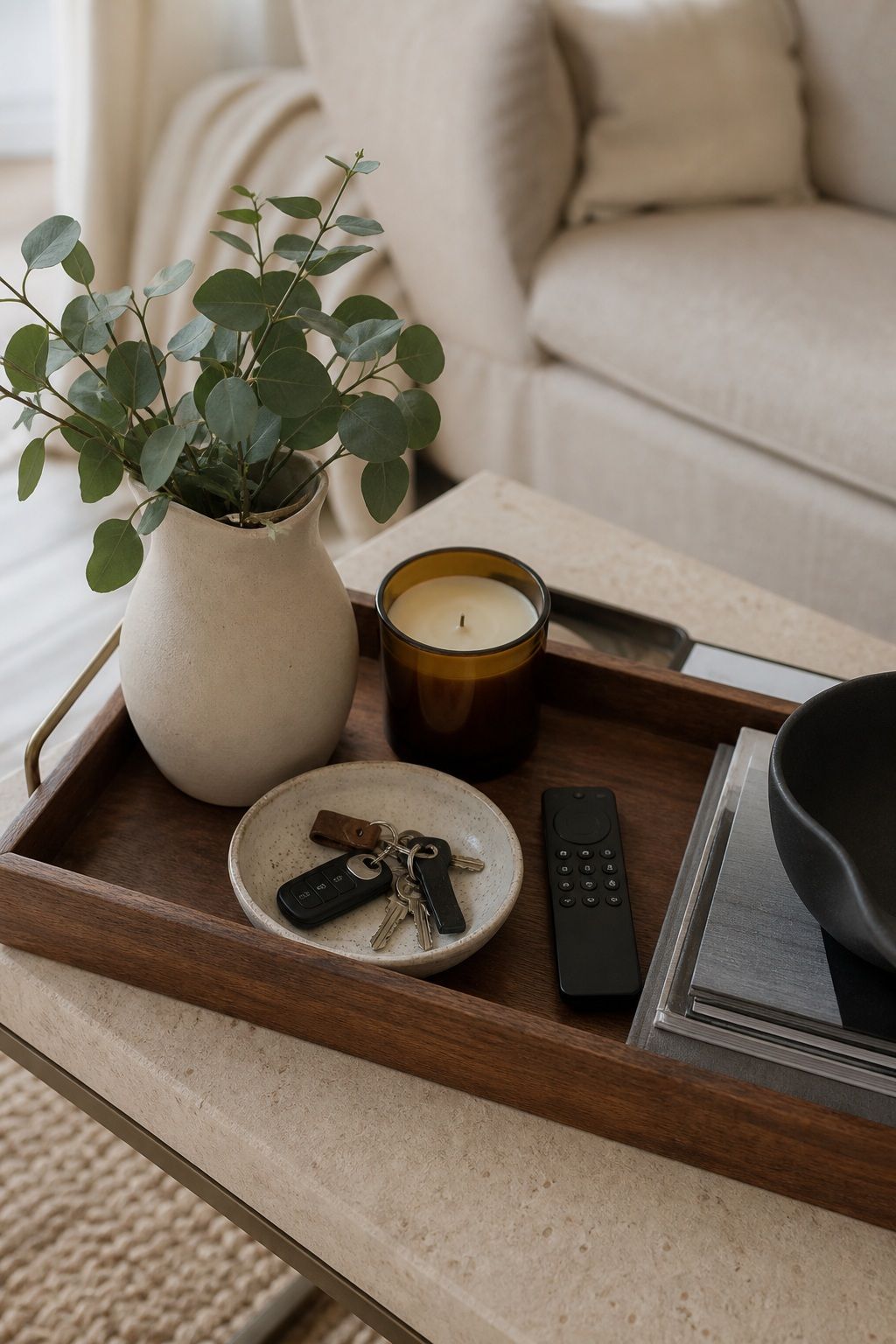 Use a Small Catch-All for the Real Items small apartment idea for Top 16 Winter Coffee Table Decor Ideas for Small Spaces.