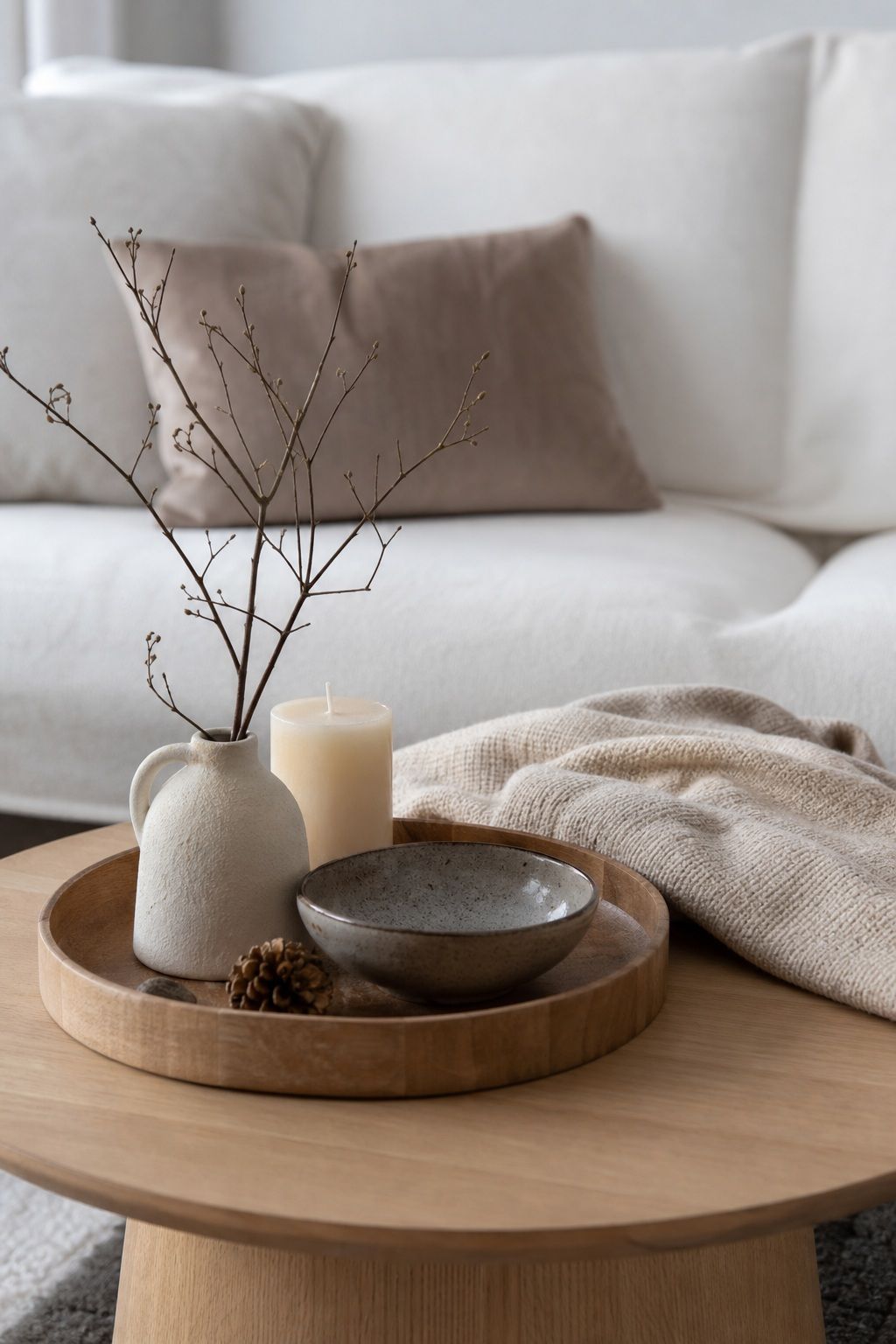Transition to a Neutral January Tray small apartment idea for Top 16 Winter Coffee Table Decor Ideas for Small Spaces.