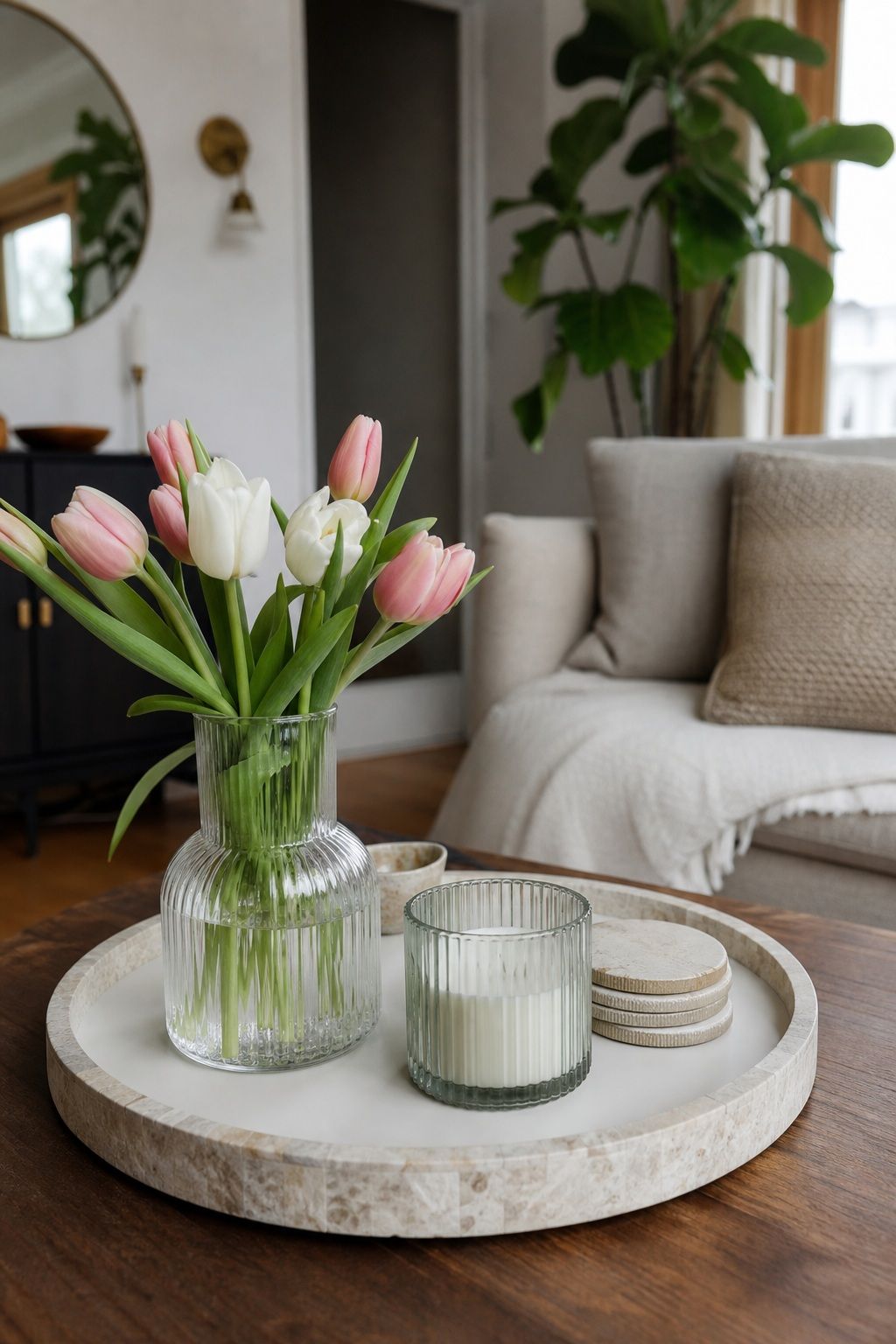 Swap to Spring When the Season Turns small apartment idea for Top 16 Winter Coffee Table Decor Ideas for Small Spaces.