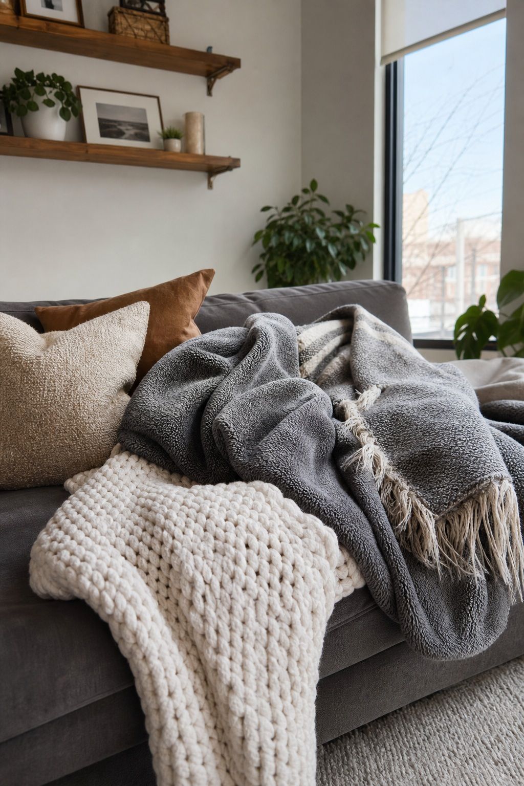 Layer Three Textures of Throw Blankets small apartment idea for Top 18 Winter Decor Ideas for the Home in Small Apartments.