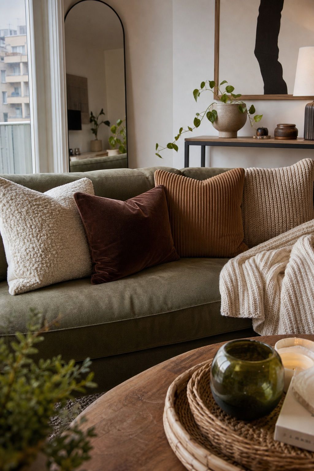 Swap Couch Pillows to Winter Textures small apartment idea for Top 18 Winter Decor Ideas for the Home in Small Apartments.