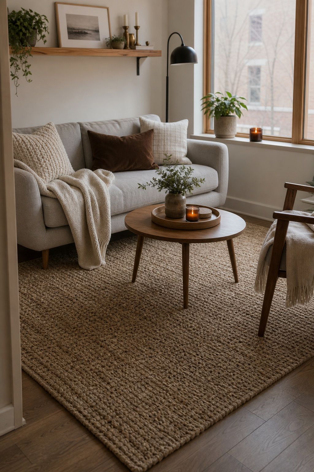 Bring in a Woven or Wool Area Rug small apartment idea for Top 18 Winter Decor Ideas for the Home in Small Apartments.