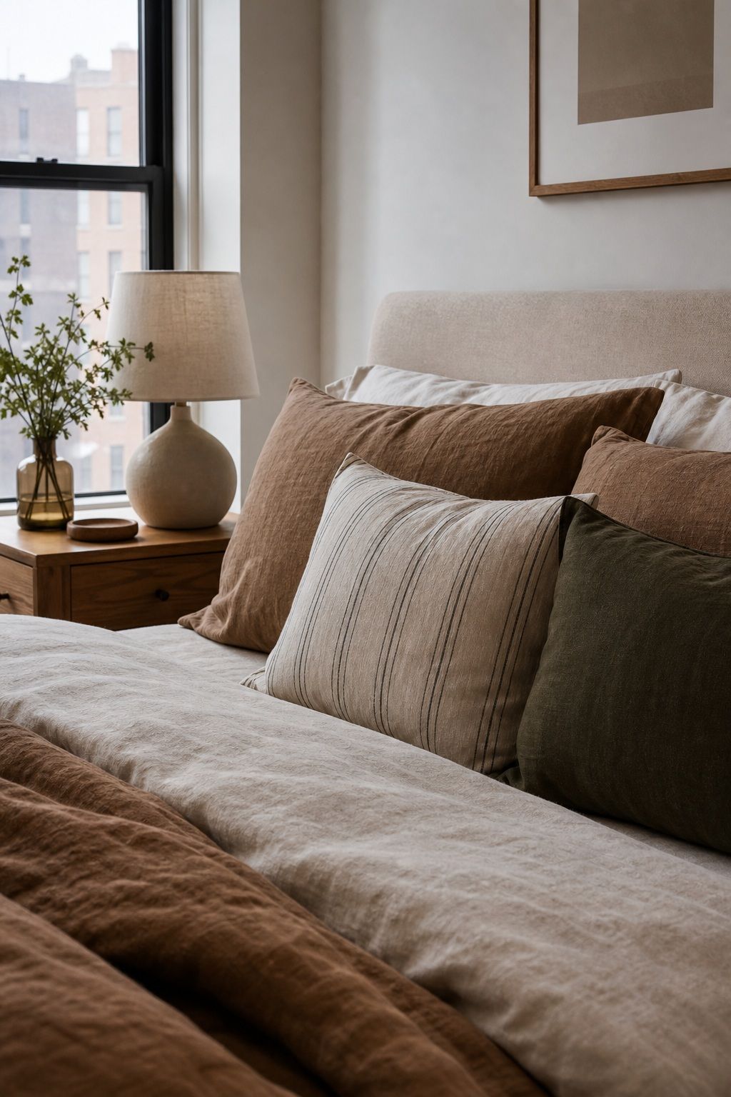 Switch Bedding and Pillow Covers to Flannel or Linen small apartment idea for Top 18 Winter Decor Ideas for the Home in Small Apartments.