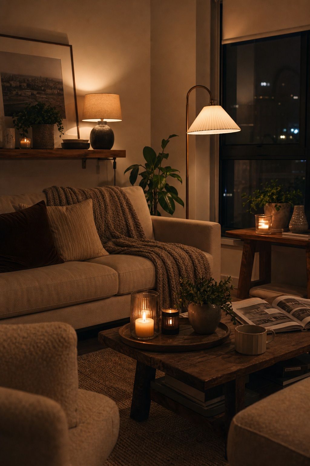 Replace Overhead Light With Lamps and Candles small apartment idea for Top 18 Winter Decor Ideas for the Home in Small Apartments.