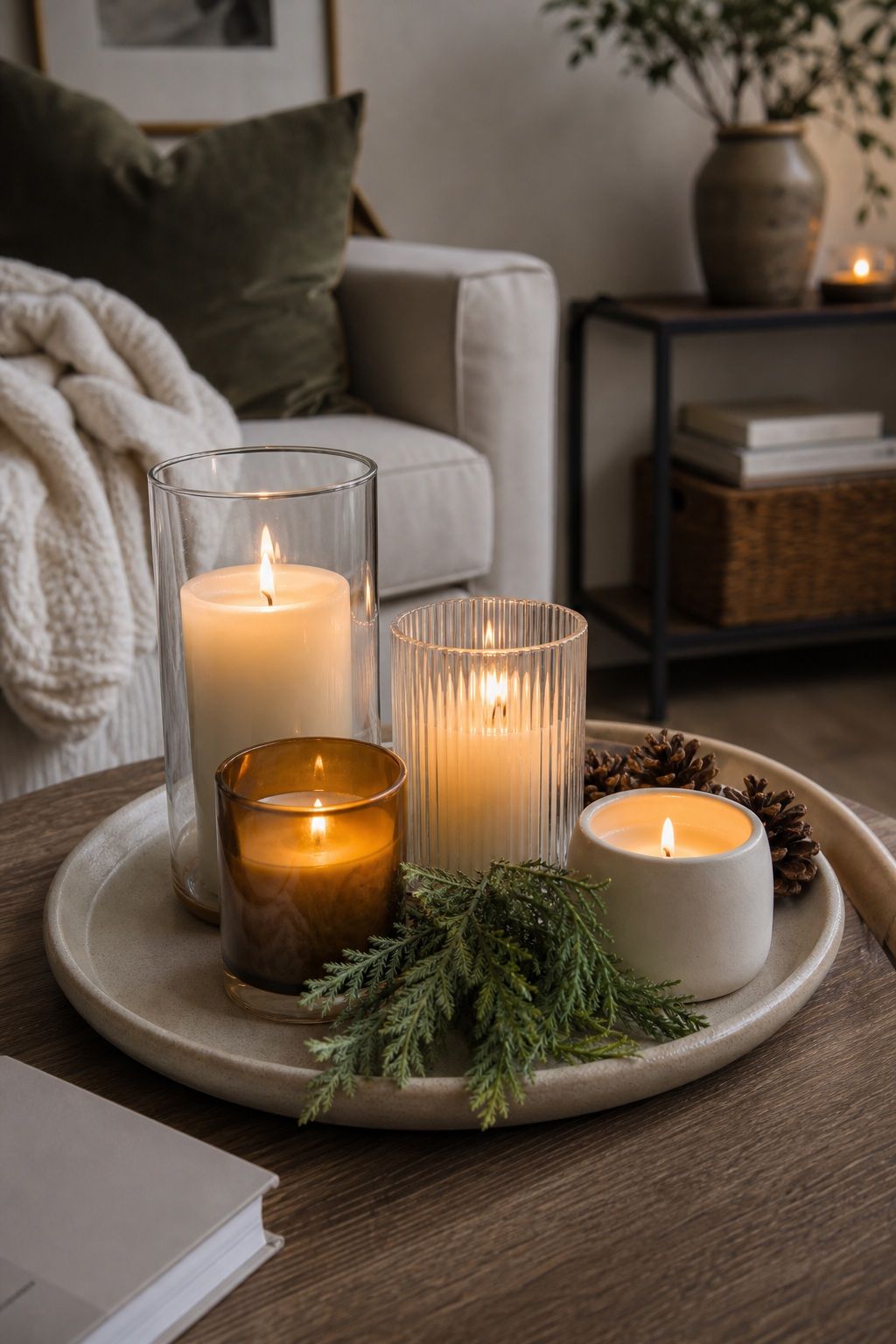 Cluster Candles in Varied Heights on Trays small apartment idea for Top 18 Winter Decor Ideas for the Home in Small Apartments.