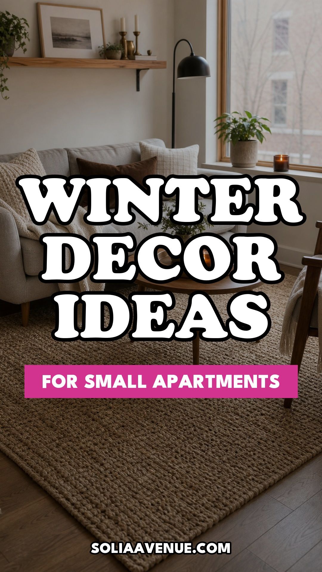 Pinterest pin for Top 18 Winter Decor Ideas for the Home in Small Apartments from Solia Avenue.