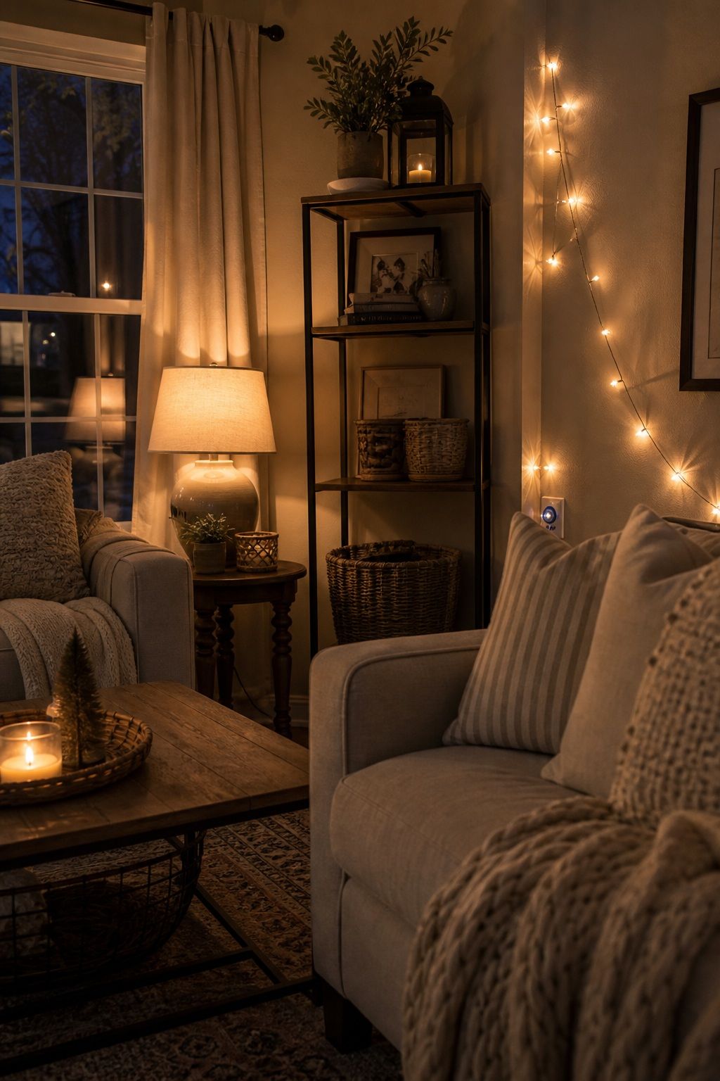 End With Mixed Lighting on Timers small apartment idea for Top 18 Winter Farmhouse Decor Ideas for Small Apartments.
