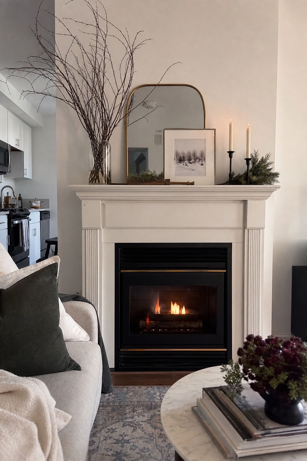Build the Mantel With Three Distinct Heights small apartment idea for Top 17 Winter Fireplace Decor Ideas for Small Spaces.