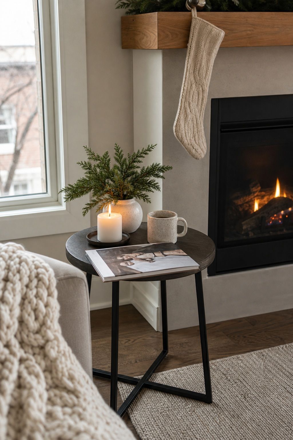 Style a Side Table Near the Fireplace small apartment idea for Top 17 Winter Fireplace Decor Ideas for Small Spaces.