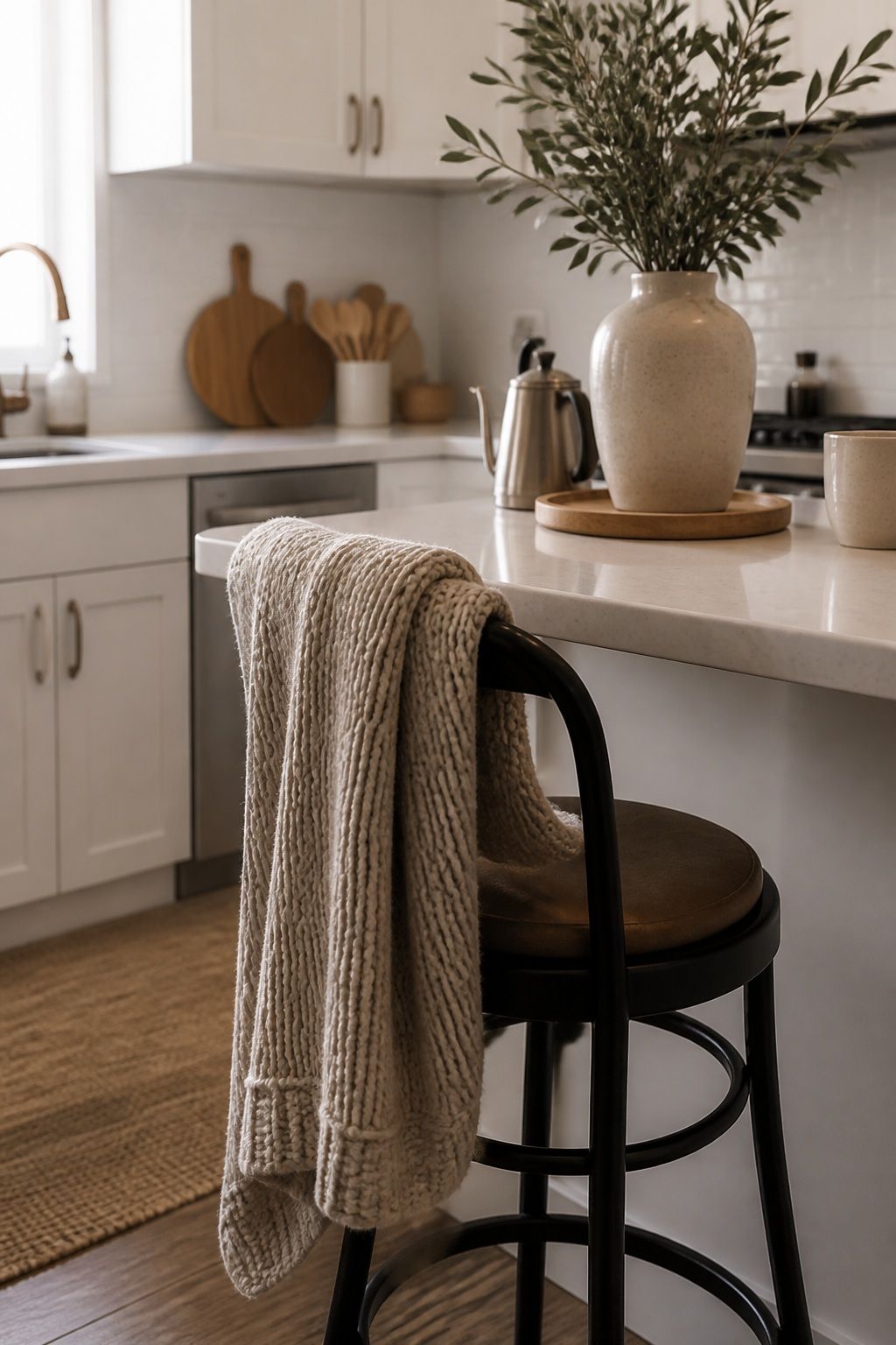 Swap to Chunky-Knit and Brushed Texture small apartment idea for Top 18 Winter Kitchen Decor Ideas for Small Apartments.