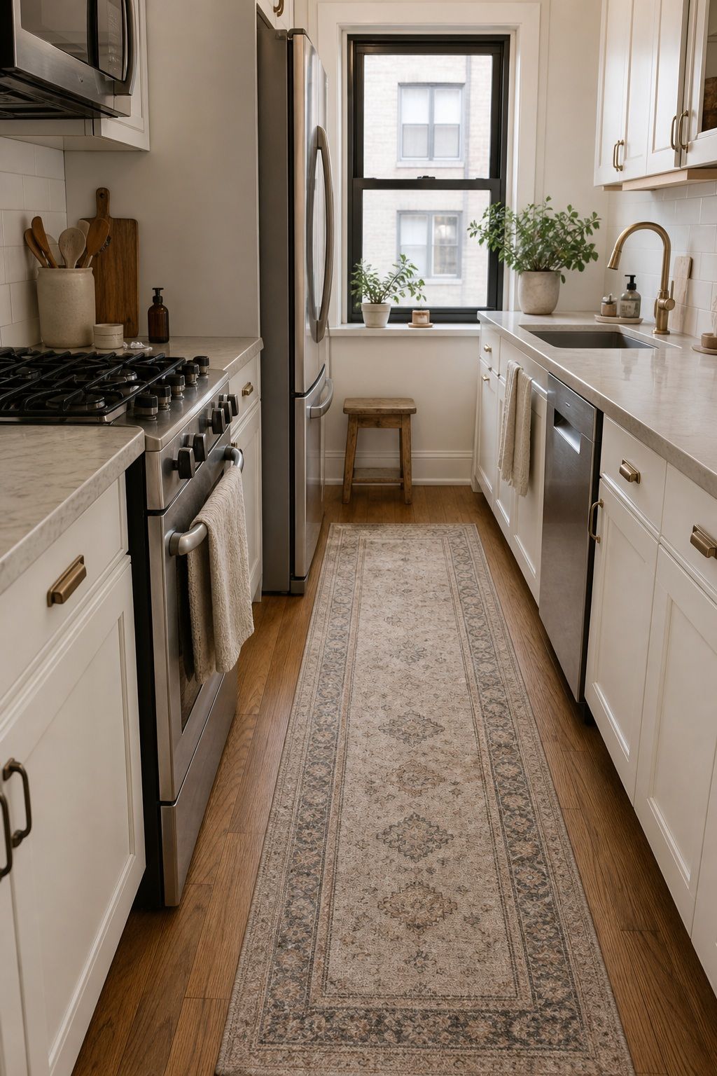 Add a Soft Rug or Runner Underfoot small apartment idea for Top 18 Winter Kitchen Decor Ideas for Small Apartments.