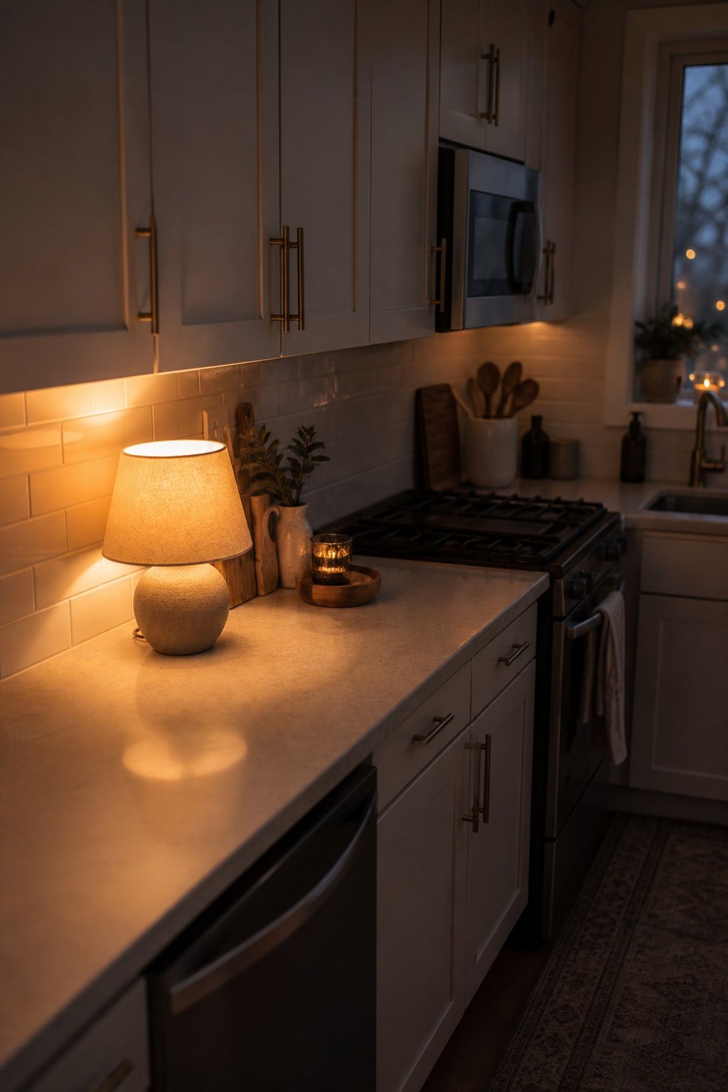 Add a Small Lamp to the Counter small apartment idea for Top 18 Winter Kitchen Decor Ideas for Small Apartments.